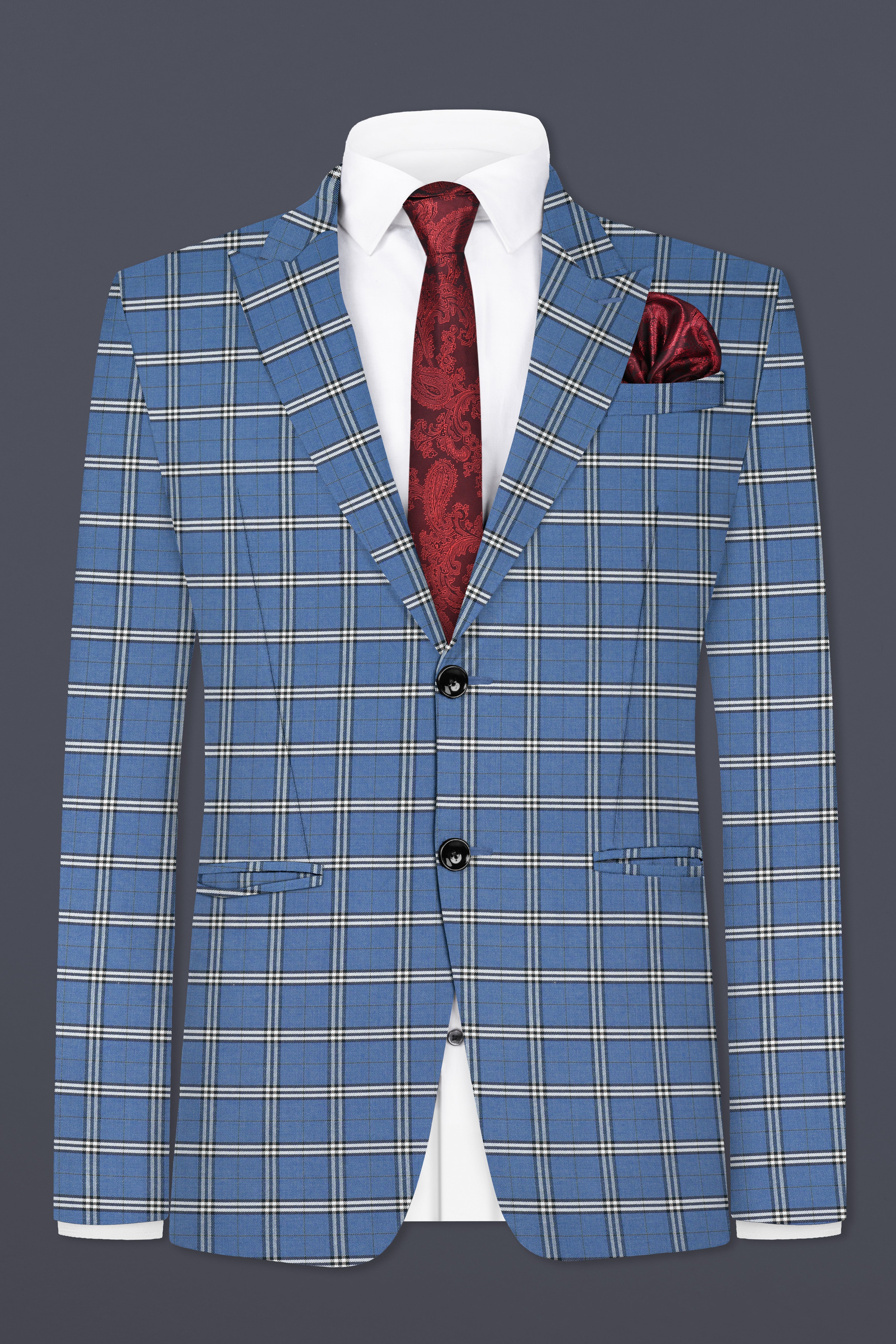 Metallic Blue Wool Blend Single Breasted Suit