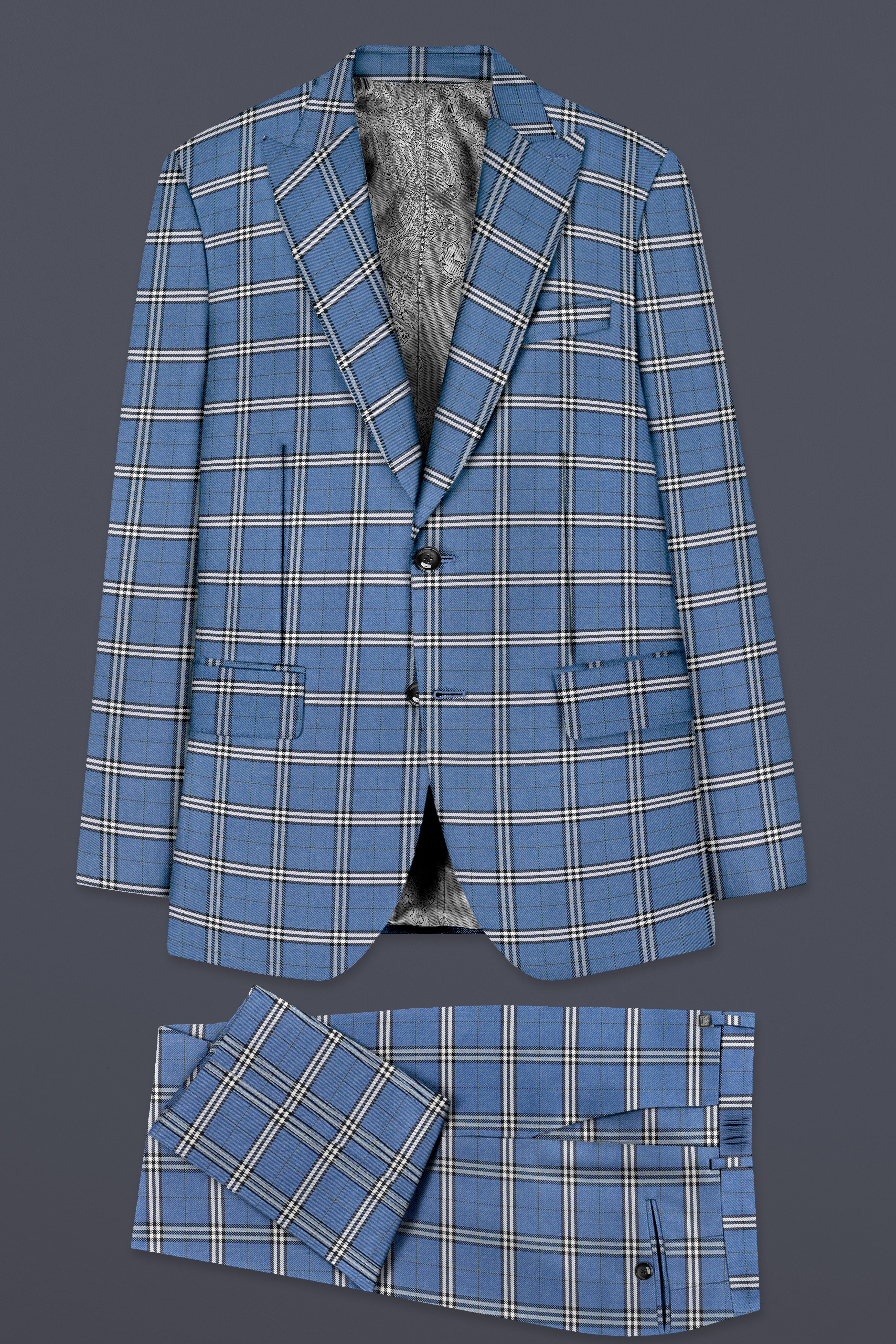 Metallic Blue Wool Blend Single Breasted Suit