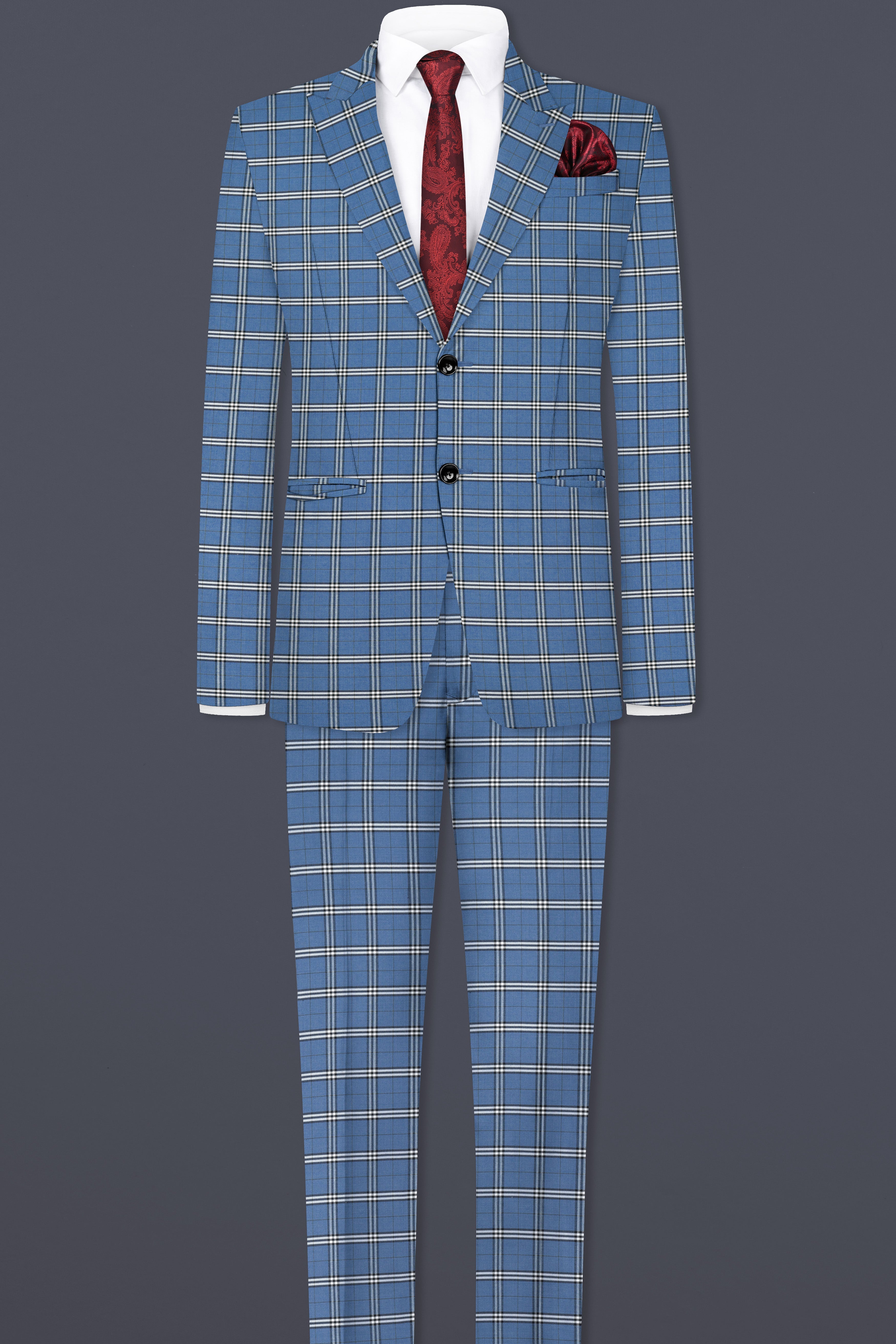 Metallic Blue Wool Blend Single Breasted Suit