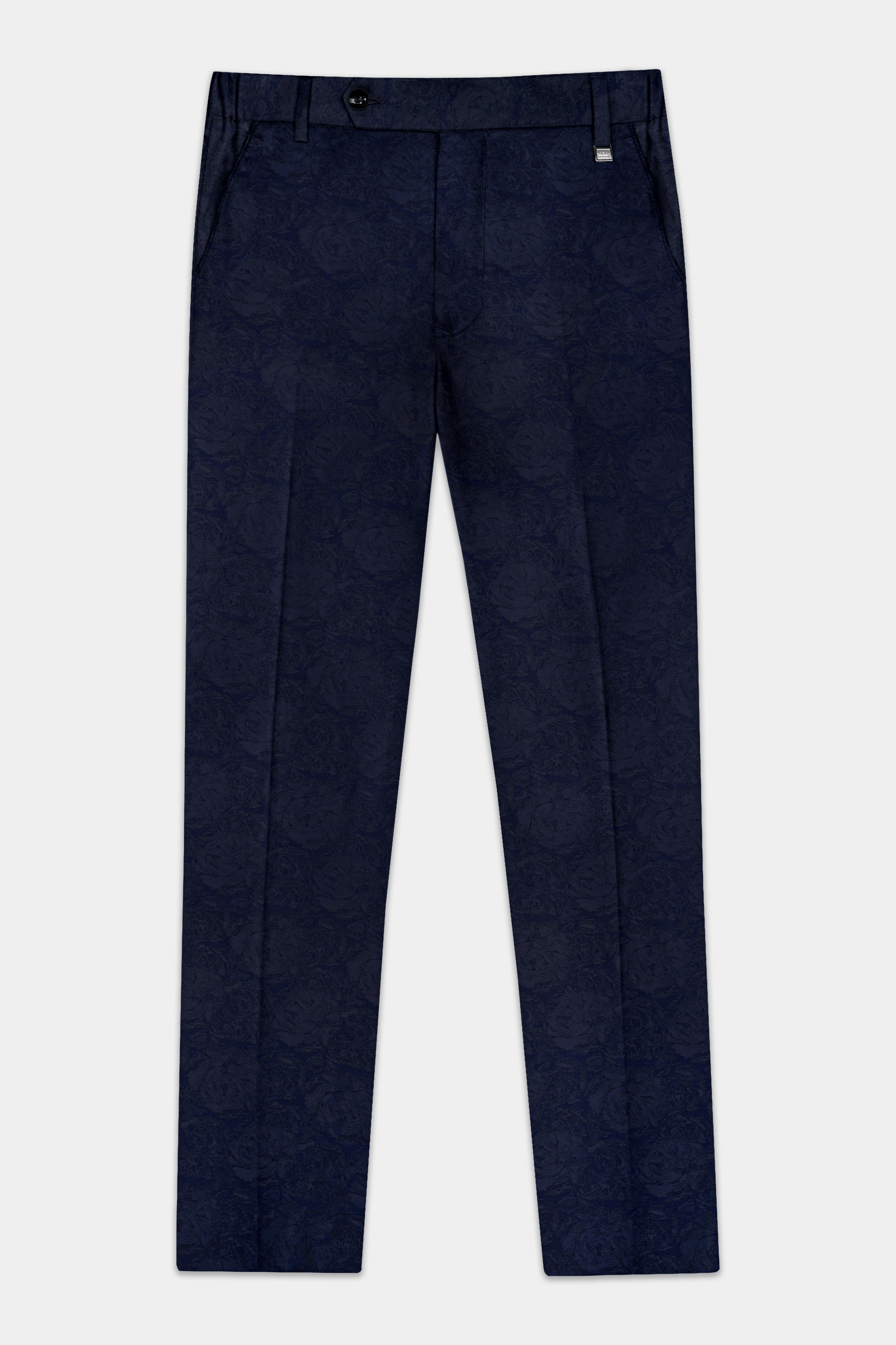 Firefly Blue and Black Jacquard Textured Tuxedo Suit