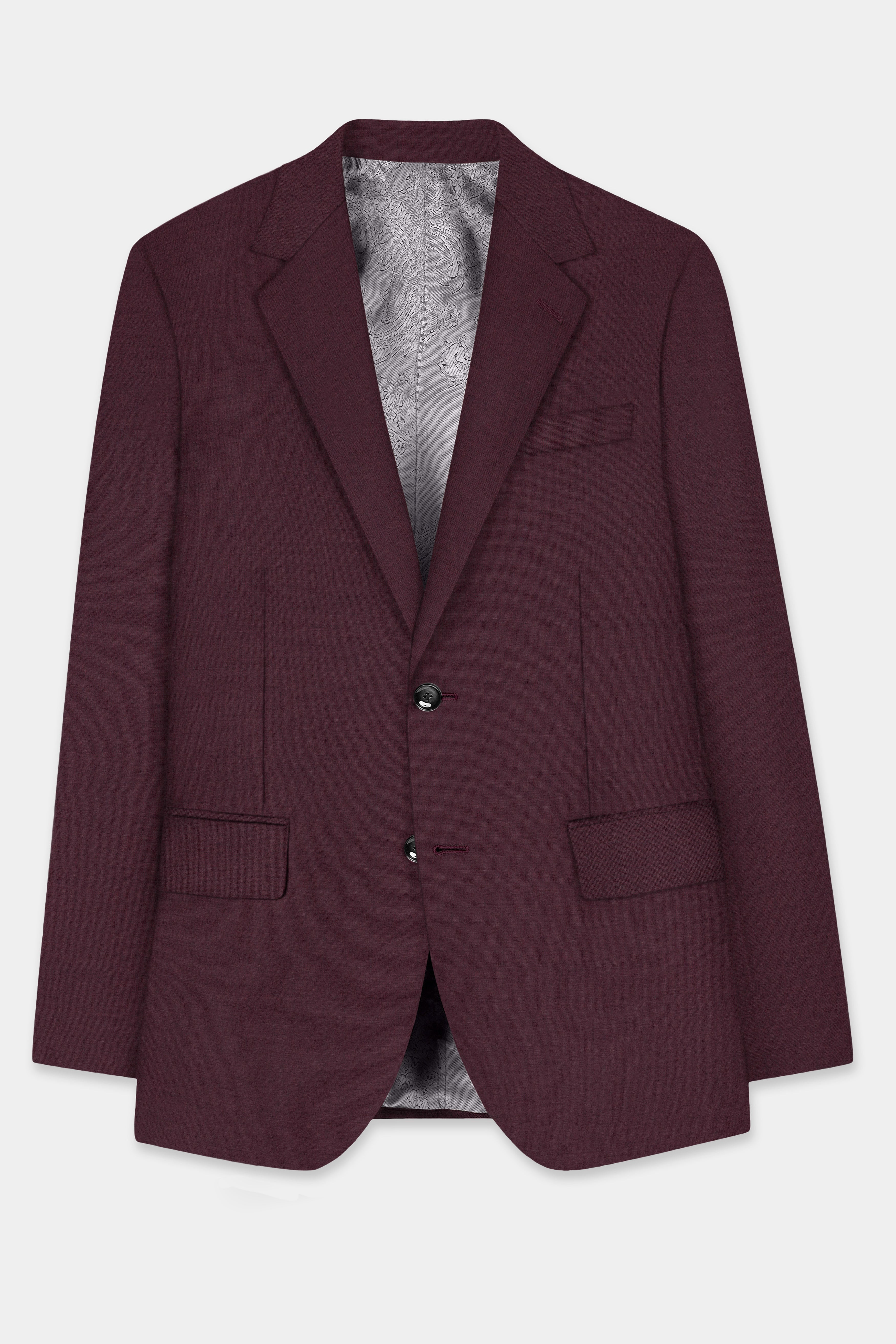 Crater Maroon Solid Wool Blend Single Breasted Suit