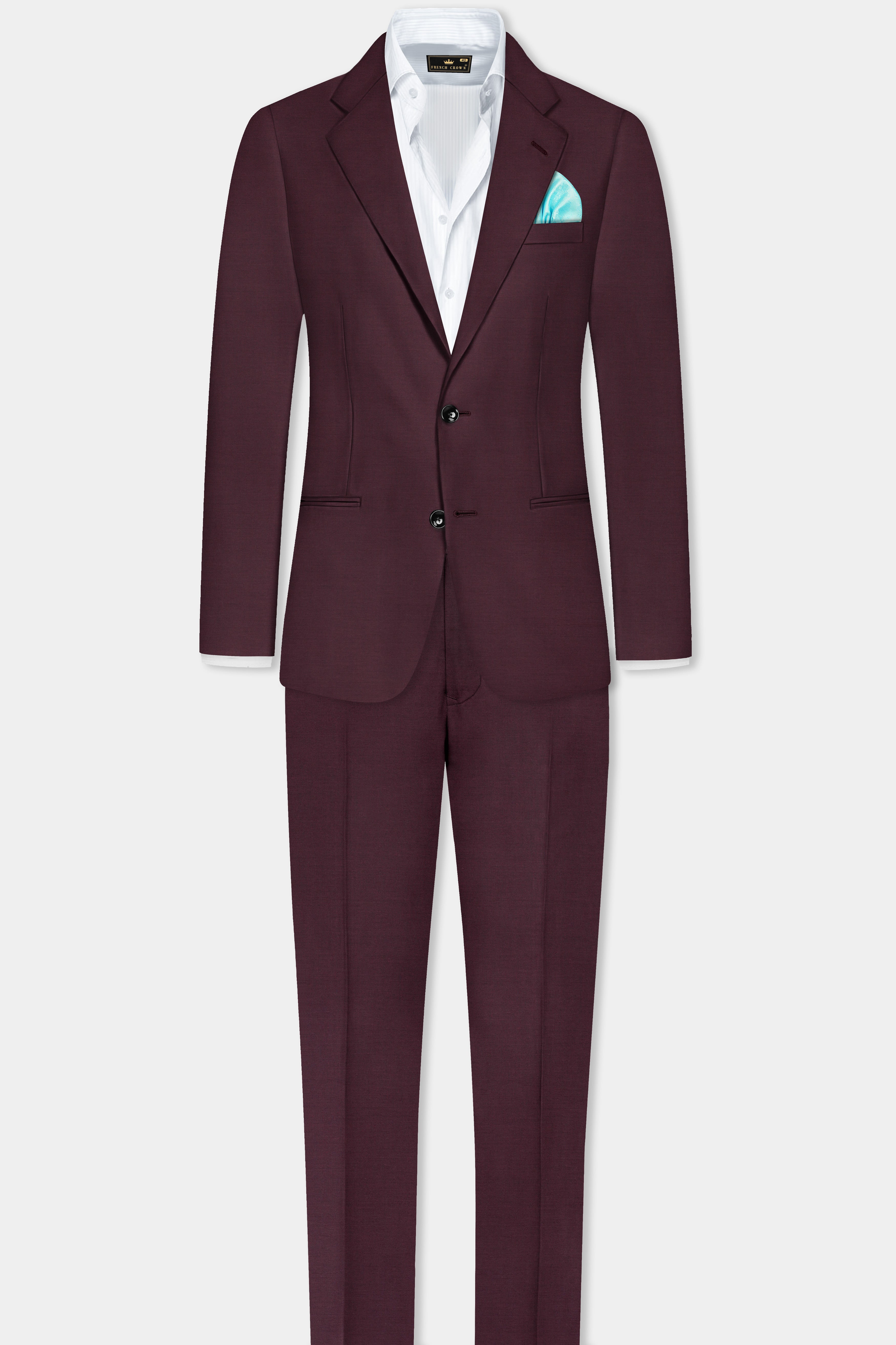 Crater Maroon Solid Wool Blend Single Breasted Suit