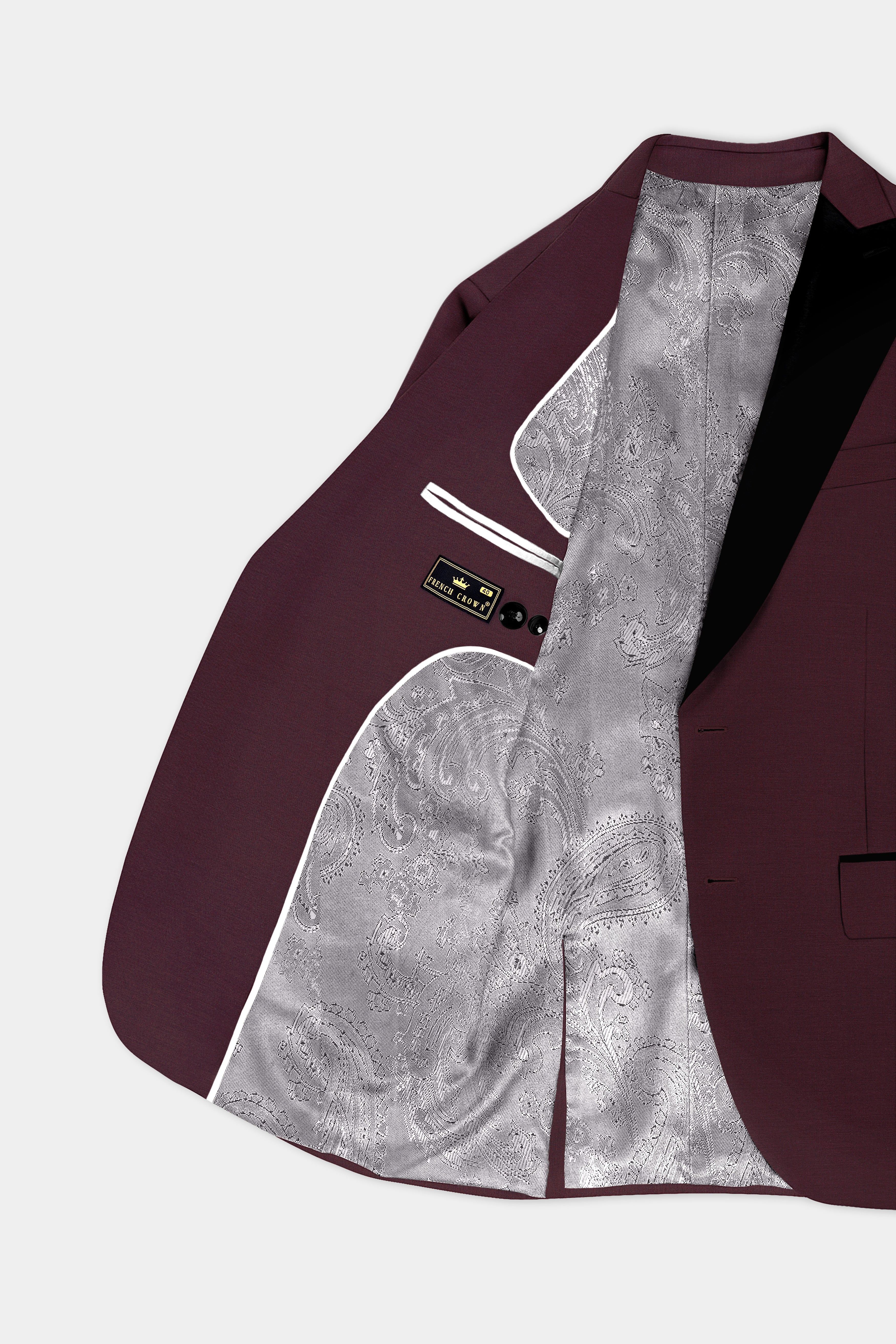 Crater Maroon Solid Wool Blend Peak Collar Tuxedo Suit