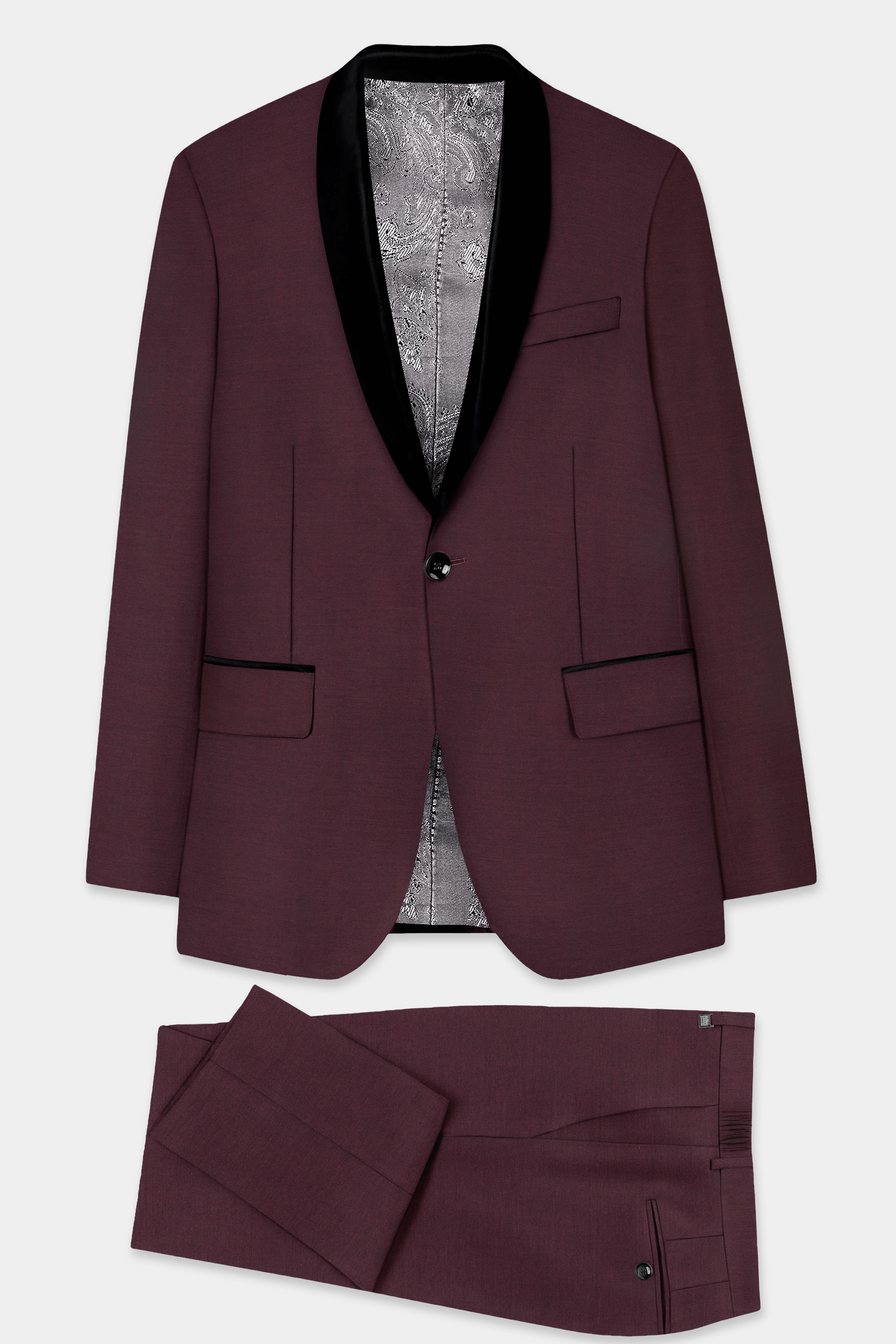 Crater Maroon Solid Wool Blend Tuxedo Suit