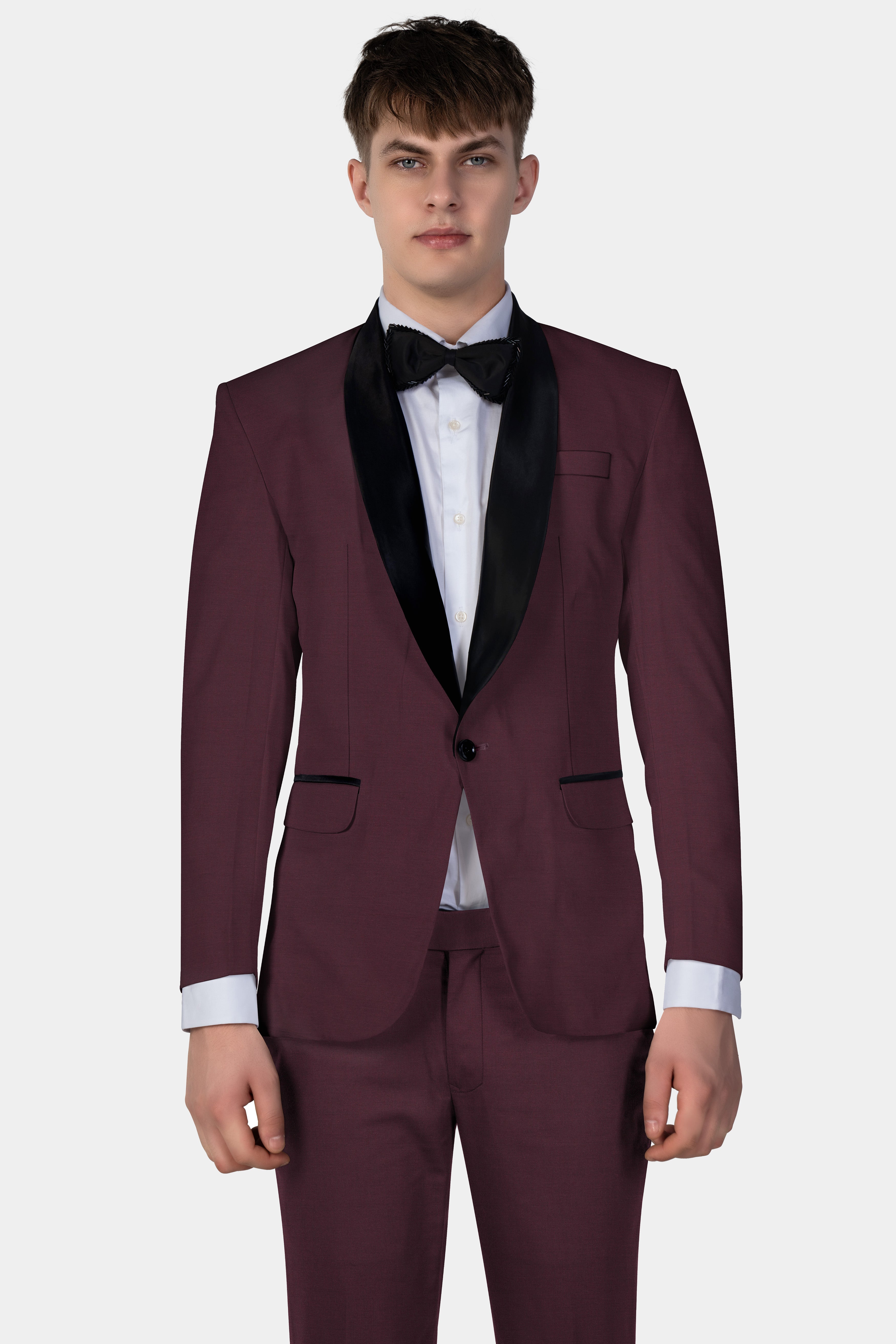 Crater Maroon Solid Wool Blend Tuxedo Suit