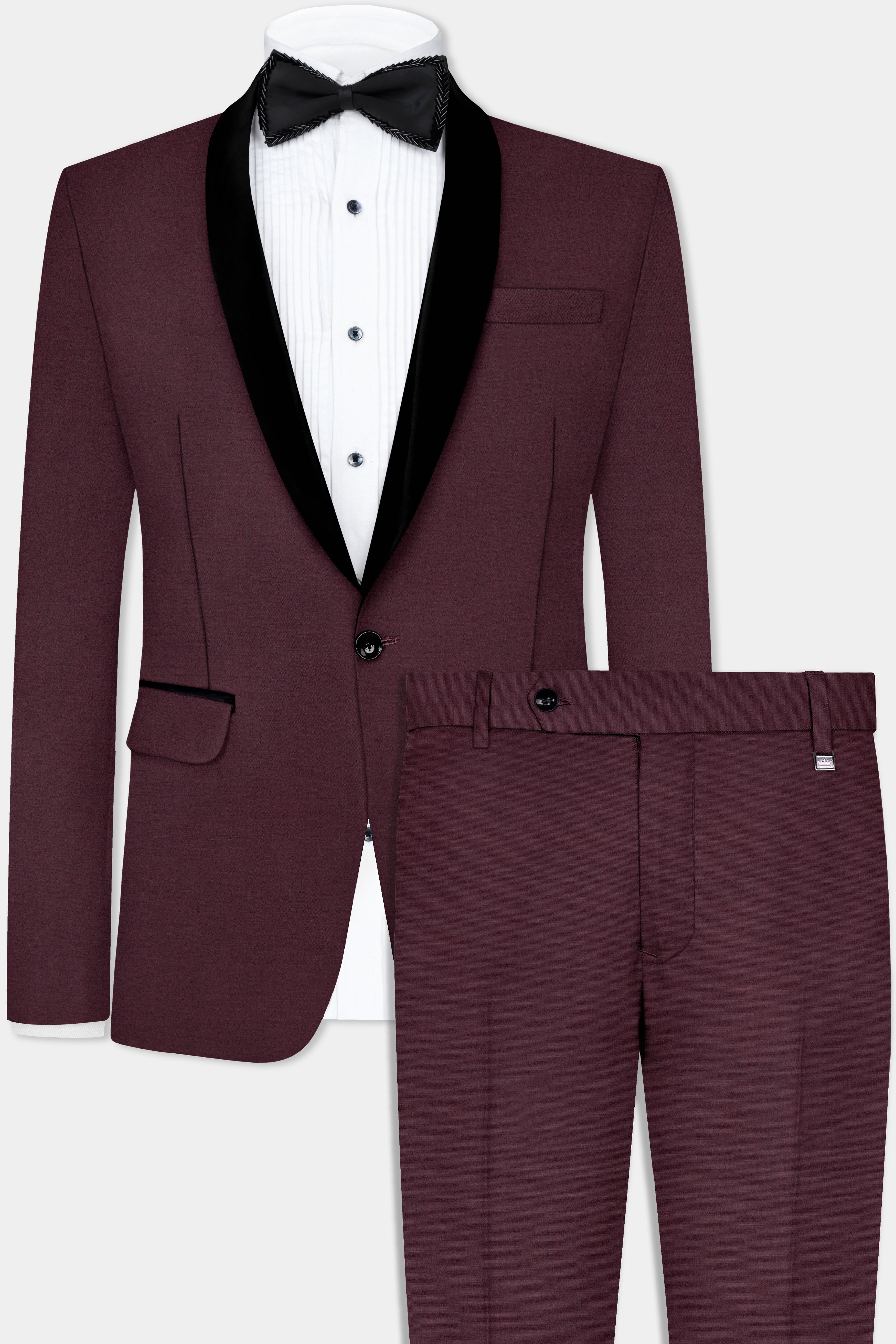 Crater Maroon Solid Wool Blend Tuxedo Suit