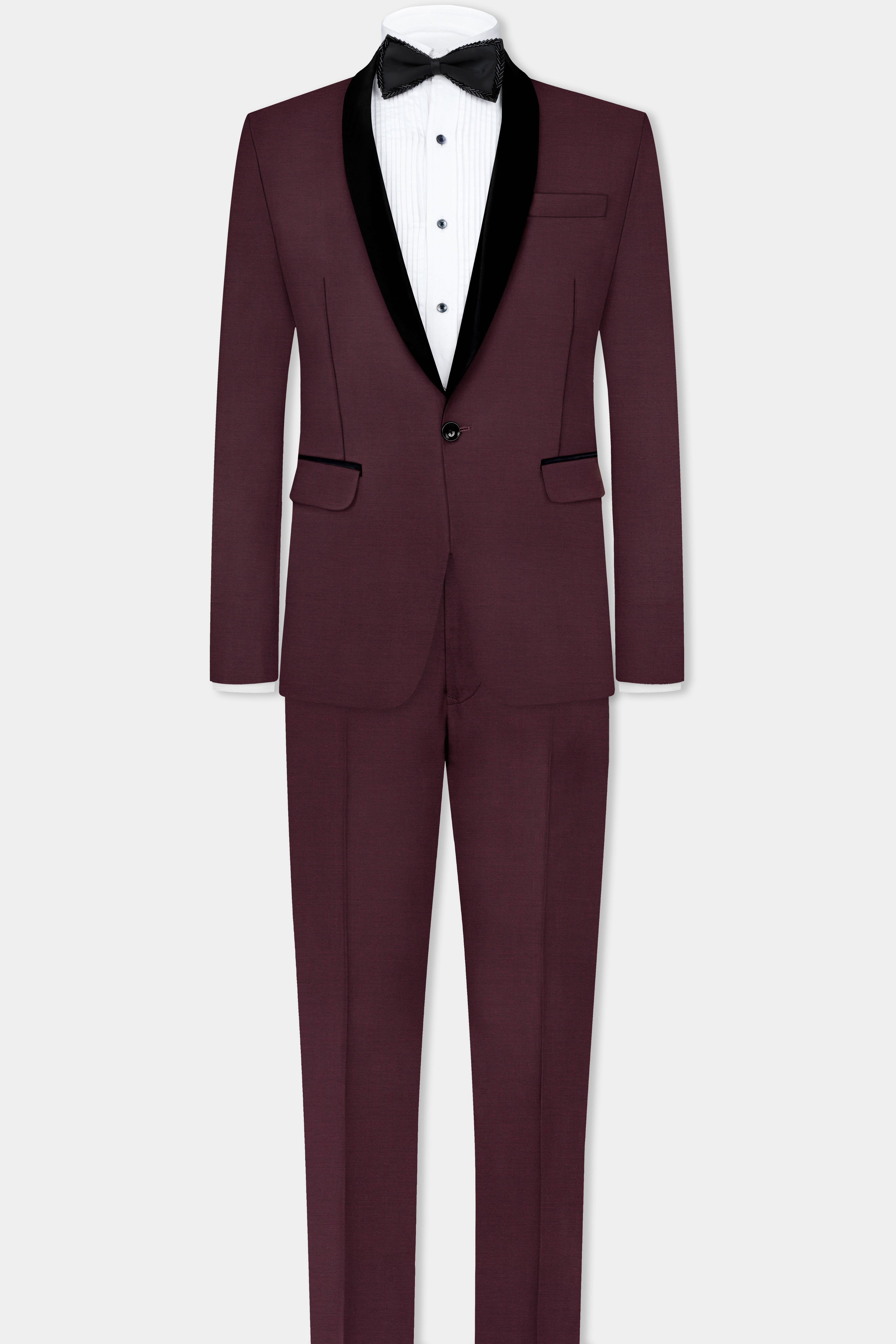 Crater Maroon Solid Wool Blend Tuxedo Suit