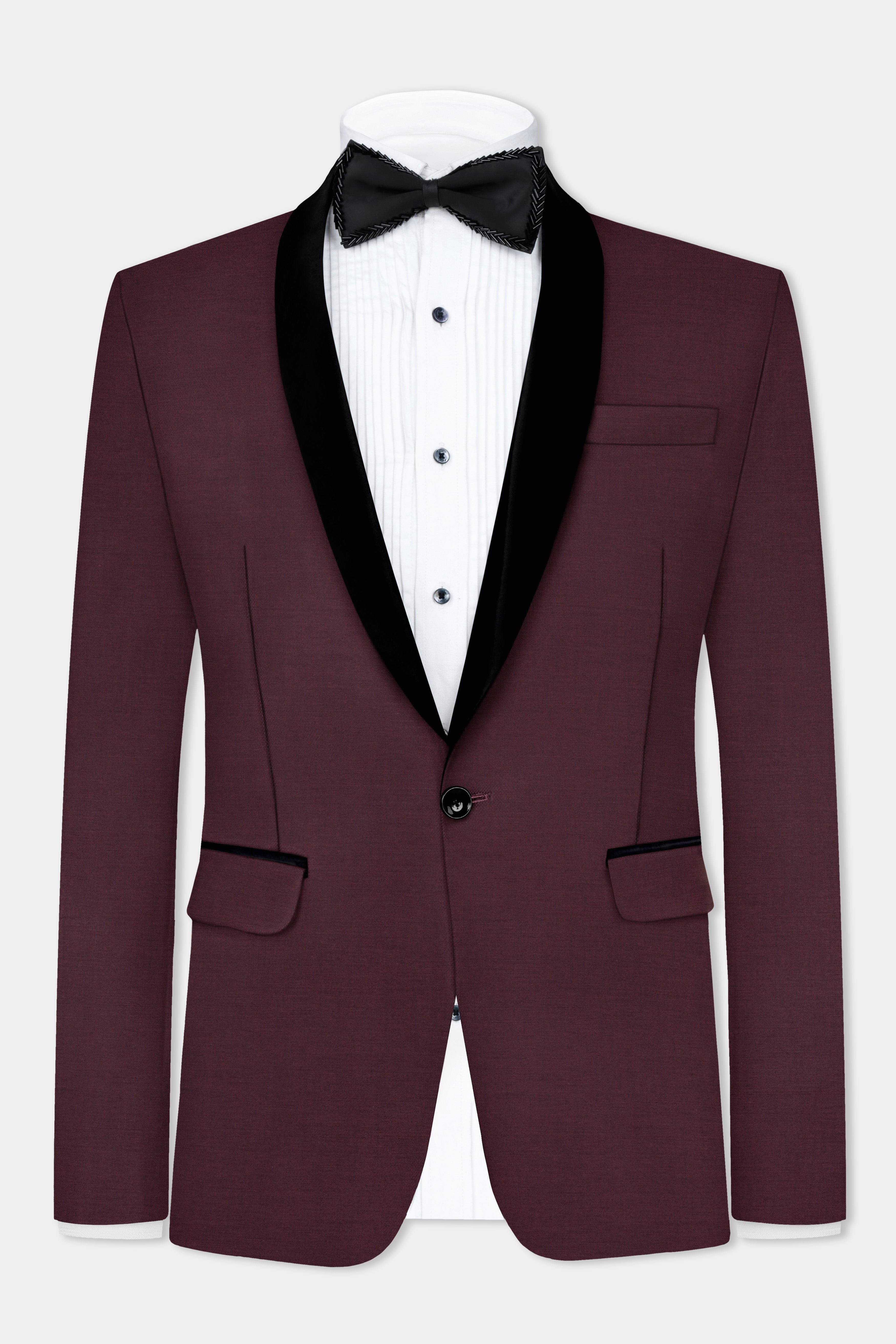 Crater Maroon Solid Wool Blend Tuxedo Suit