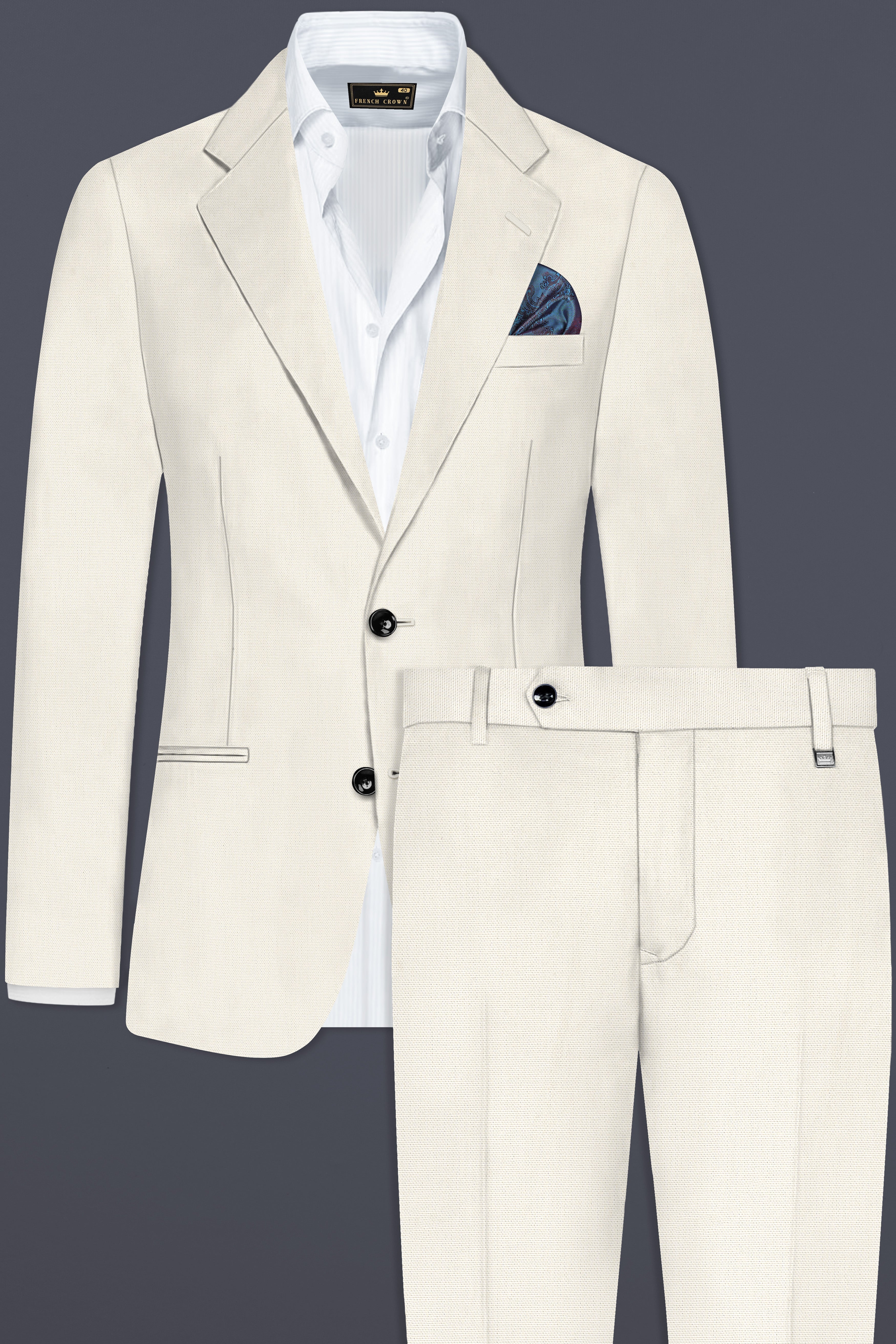 Merino Cream Solid Cotton Single Breasted Suit