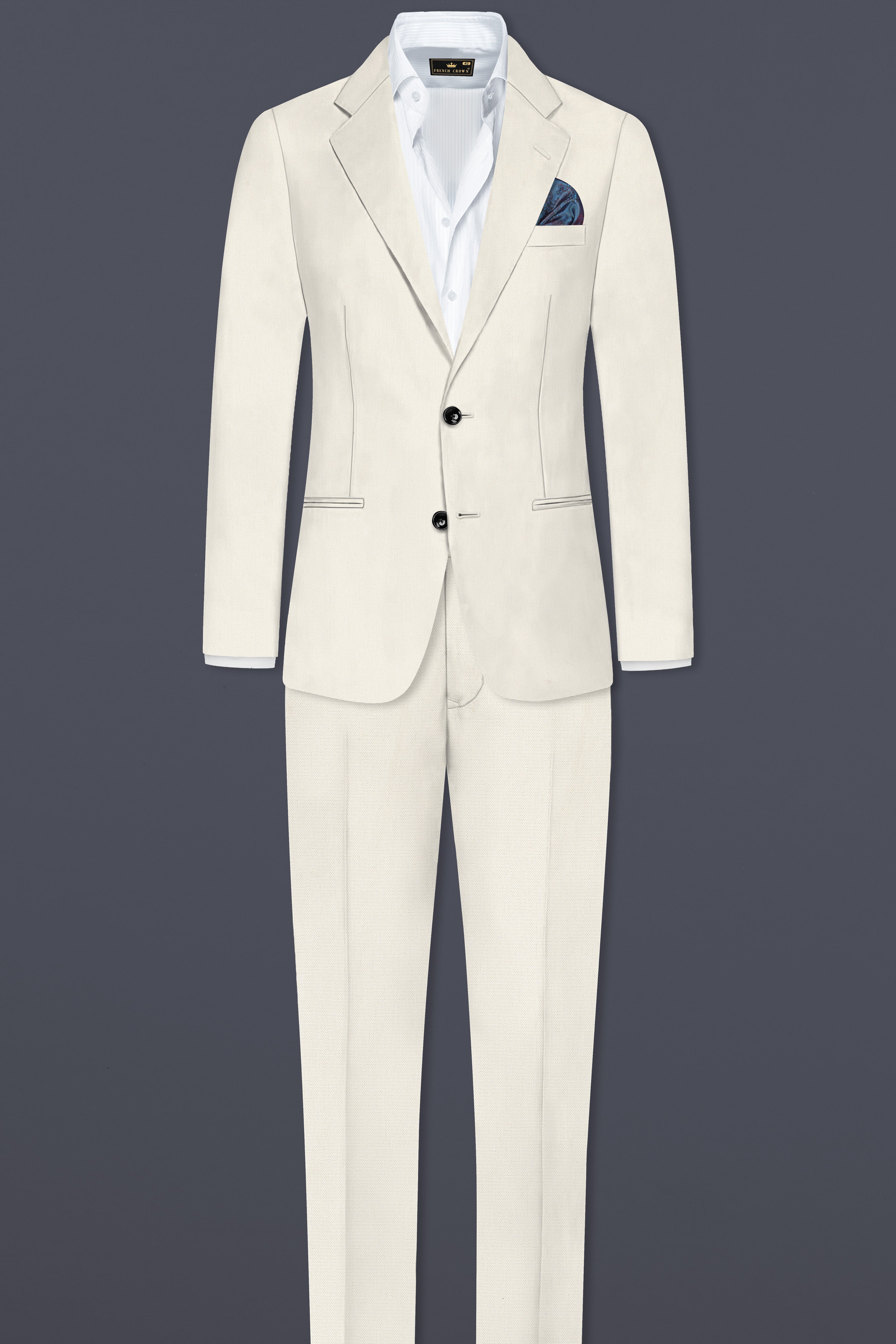 Merino Cream Solid Cotton Single Breasted Suit