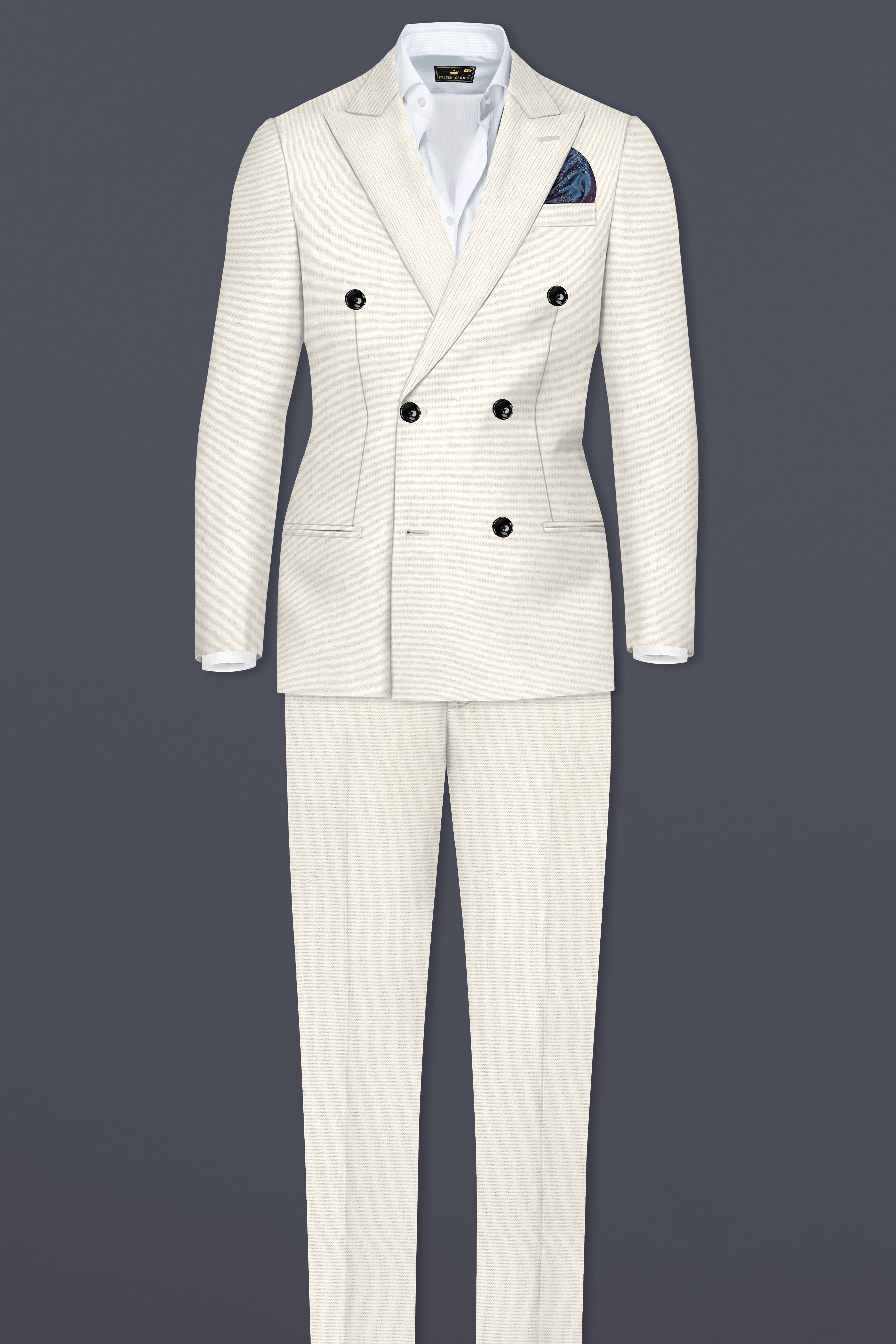 Merino Cream Solid Cotton Double Breasted Suit