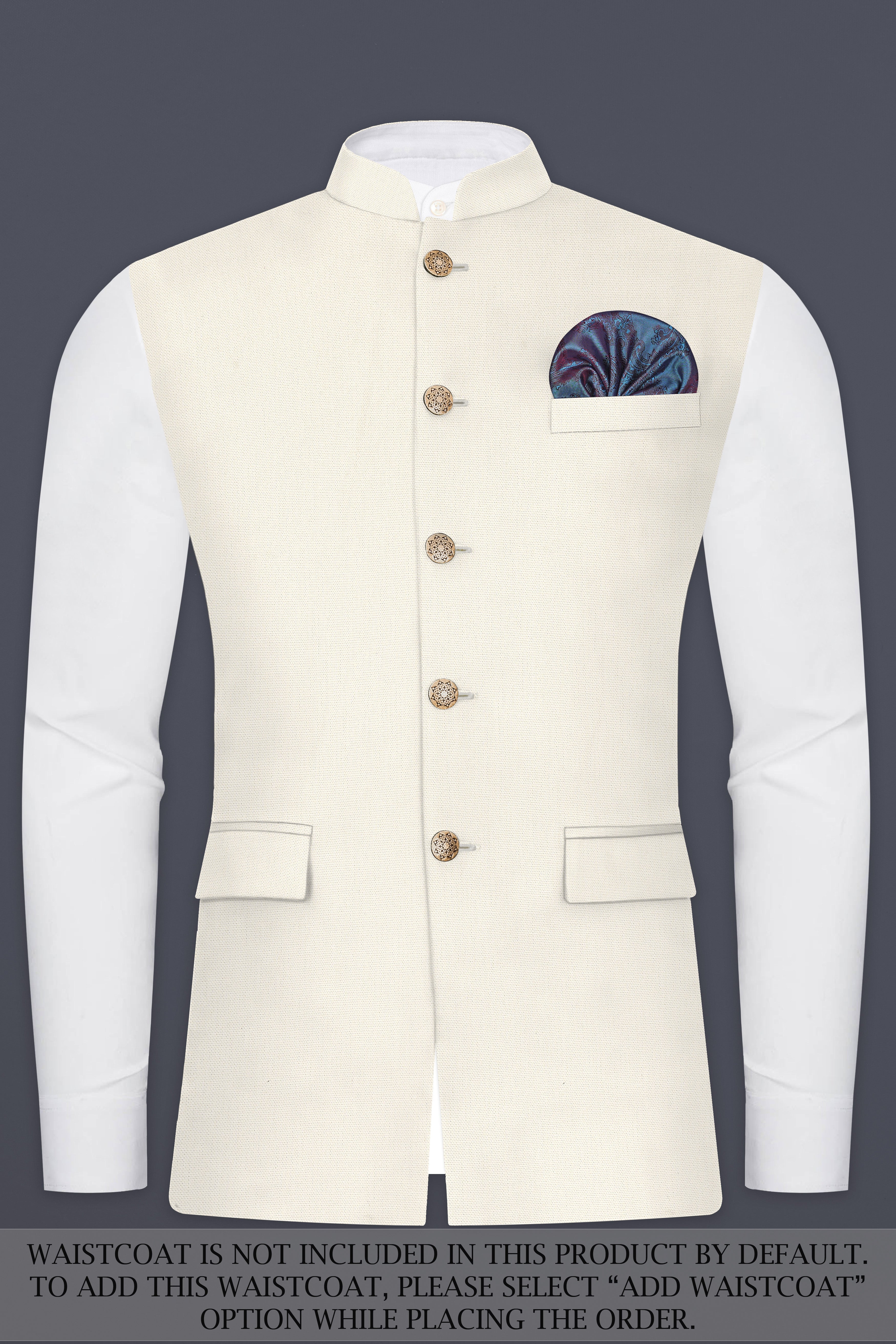 Merino Cream Solid Cotton Bandhgala Suit