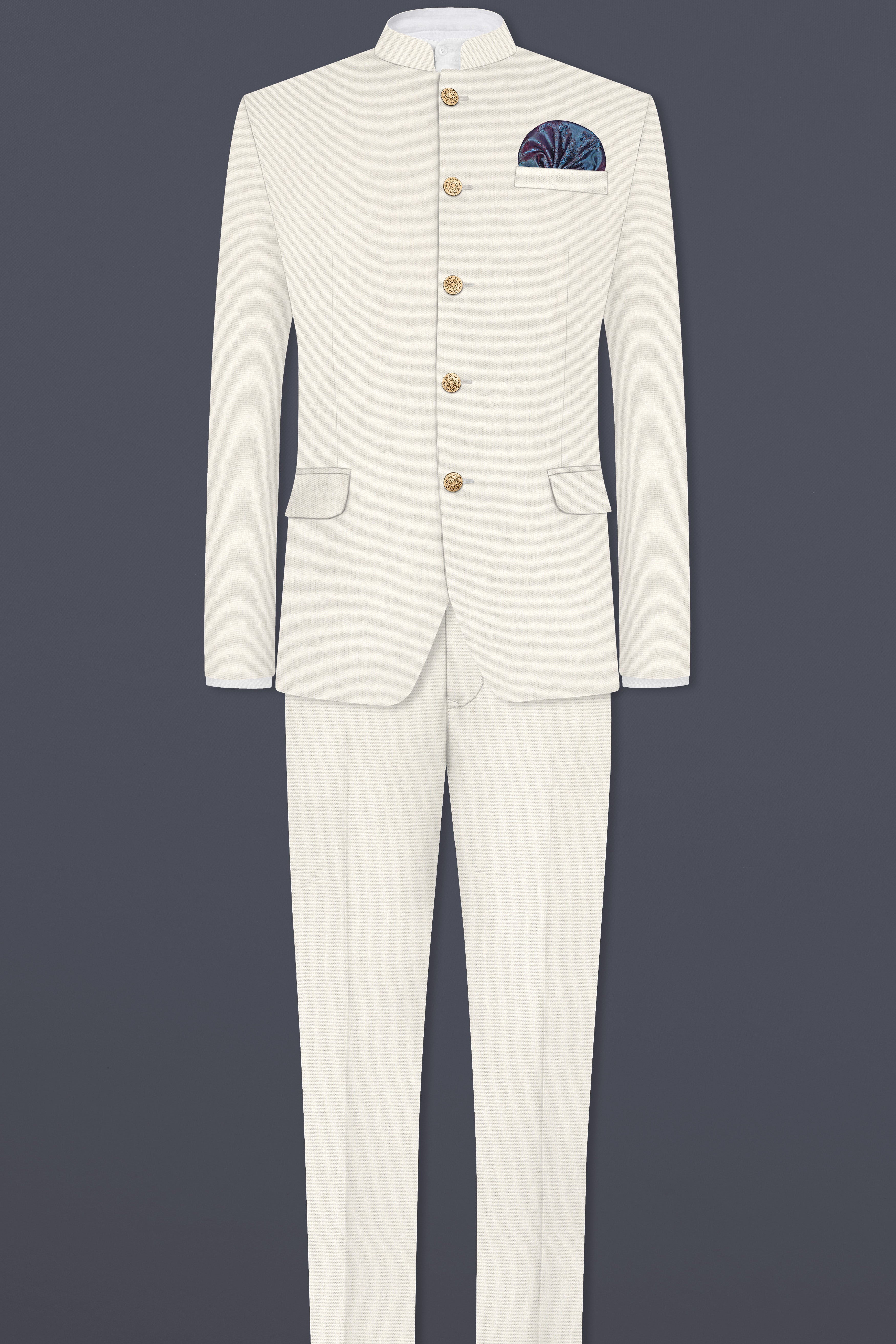 Merino Cream Solid Cotton Bandhgala Suit