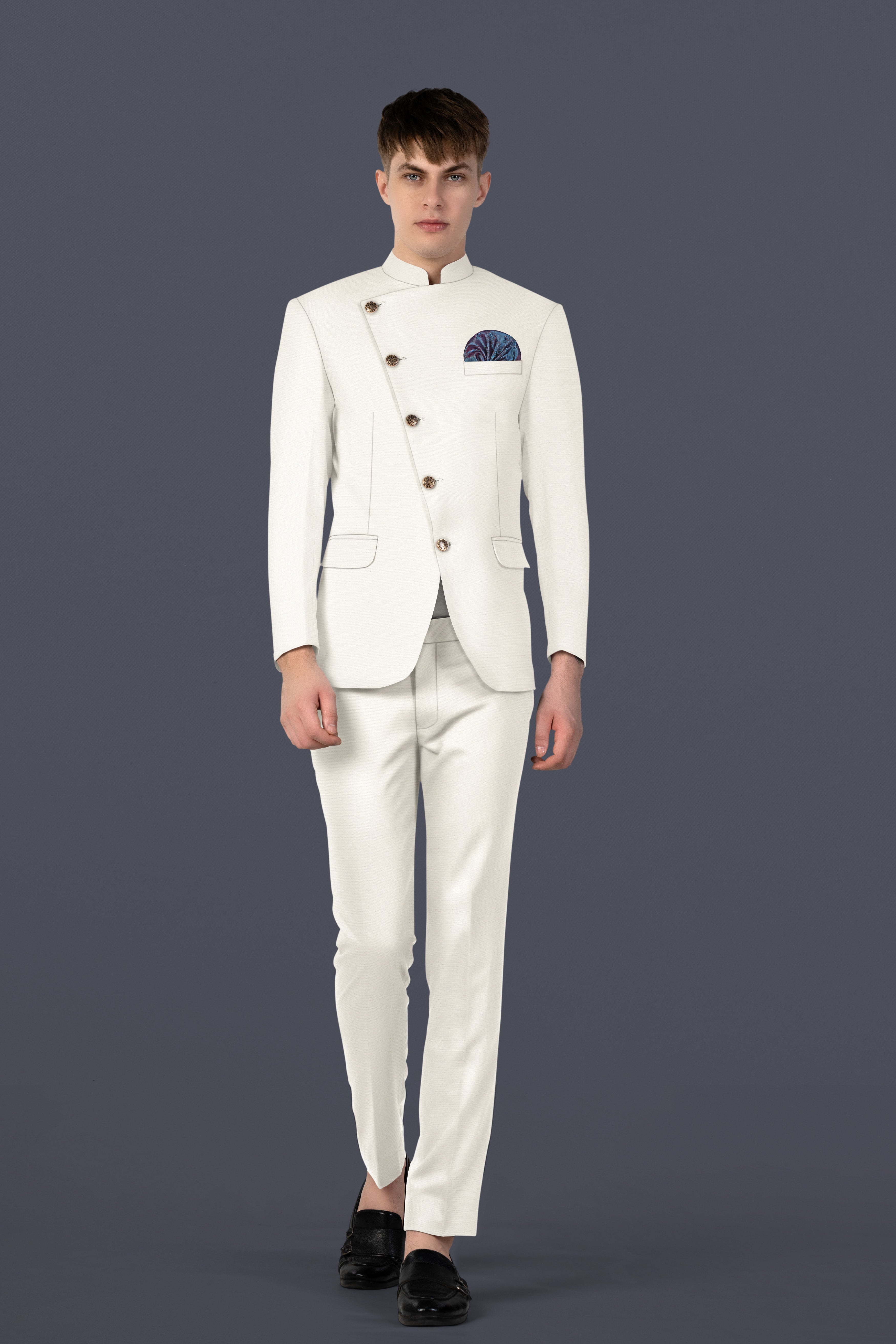 Merino Cream Solid Cotton Cross Placket Bandhgala Suit