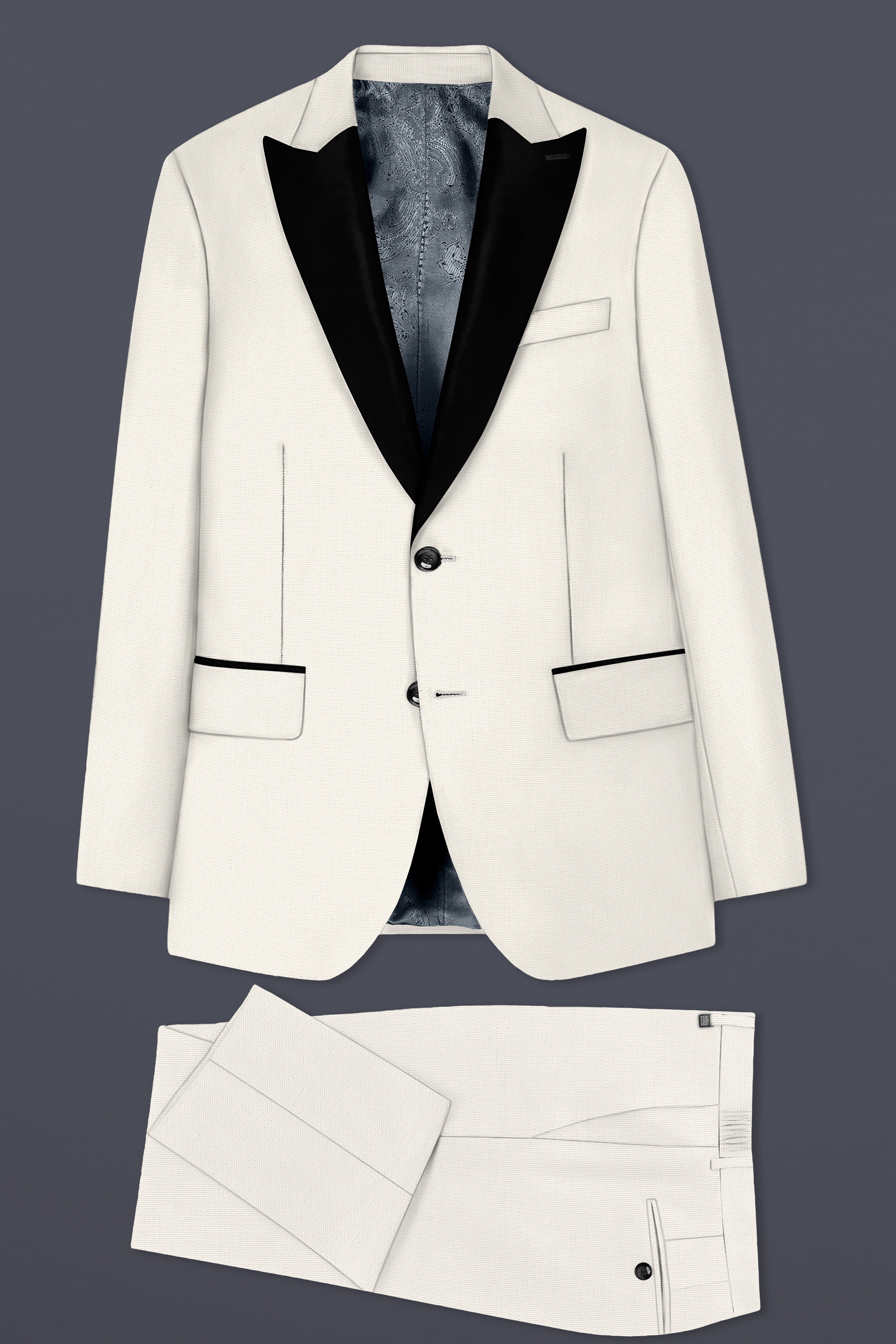 Merino Cream Cotton Peak Collar Tuxedo Suit