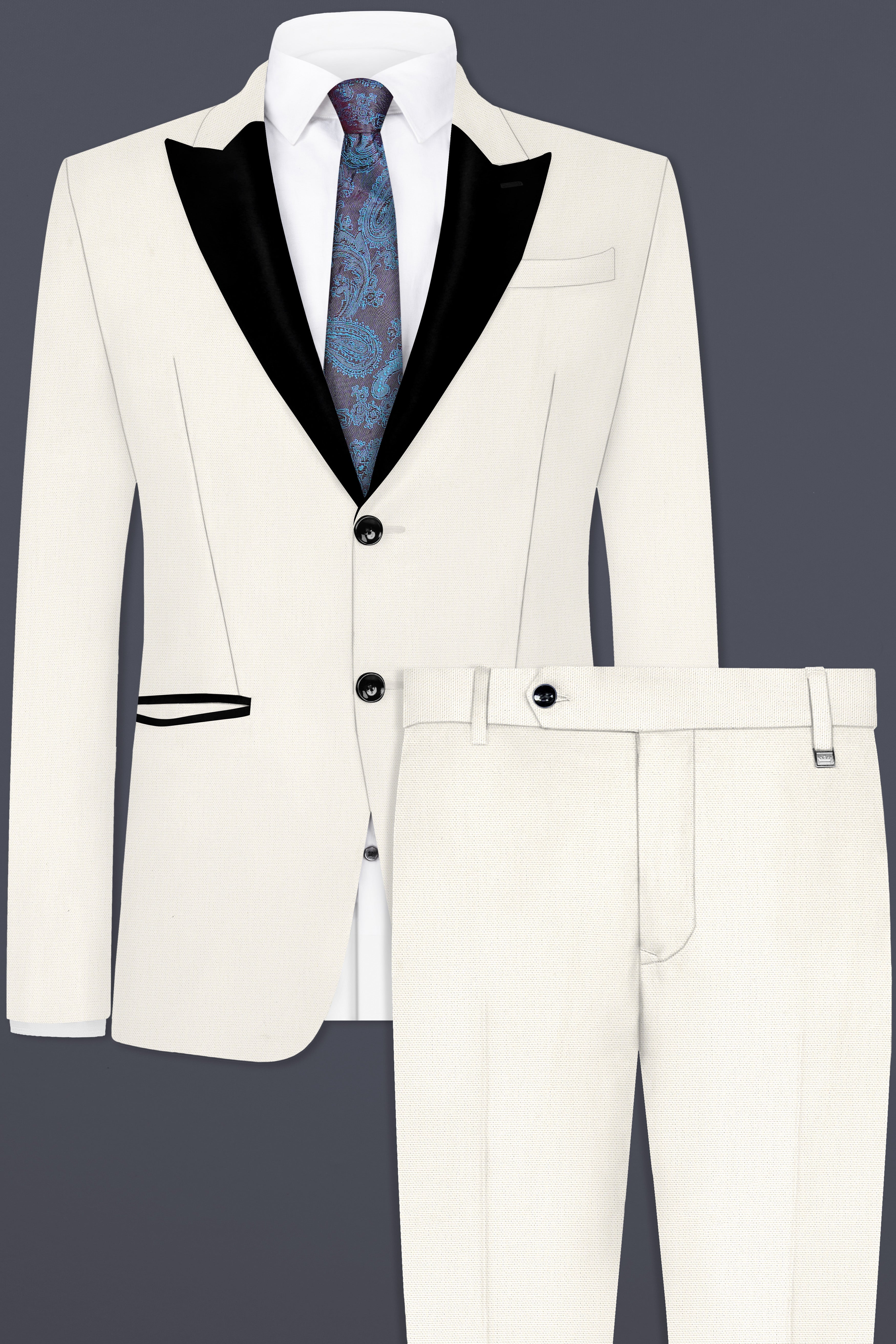 Merino Cream Cotton Peak Collar Tuxedo Suit