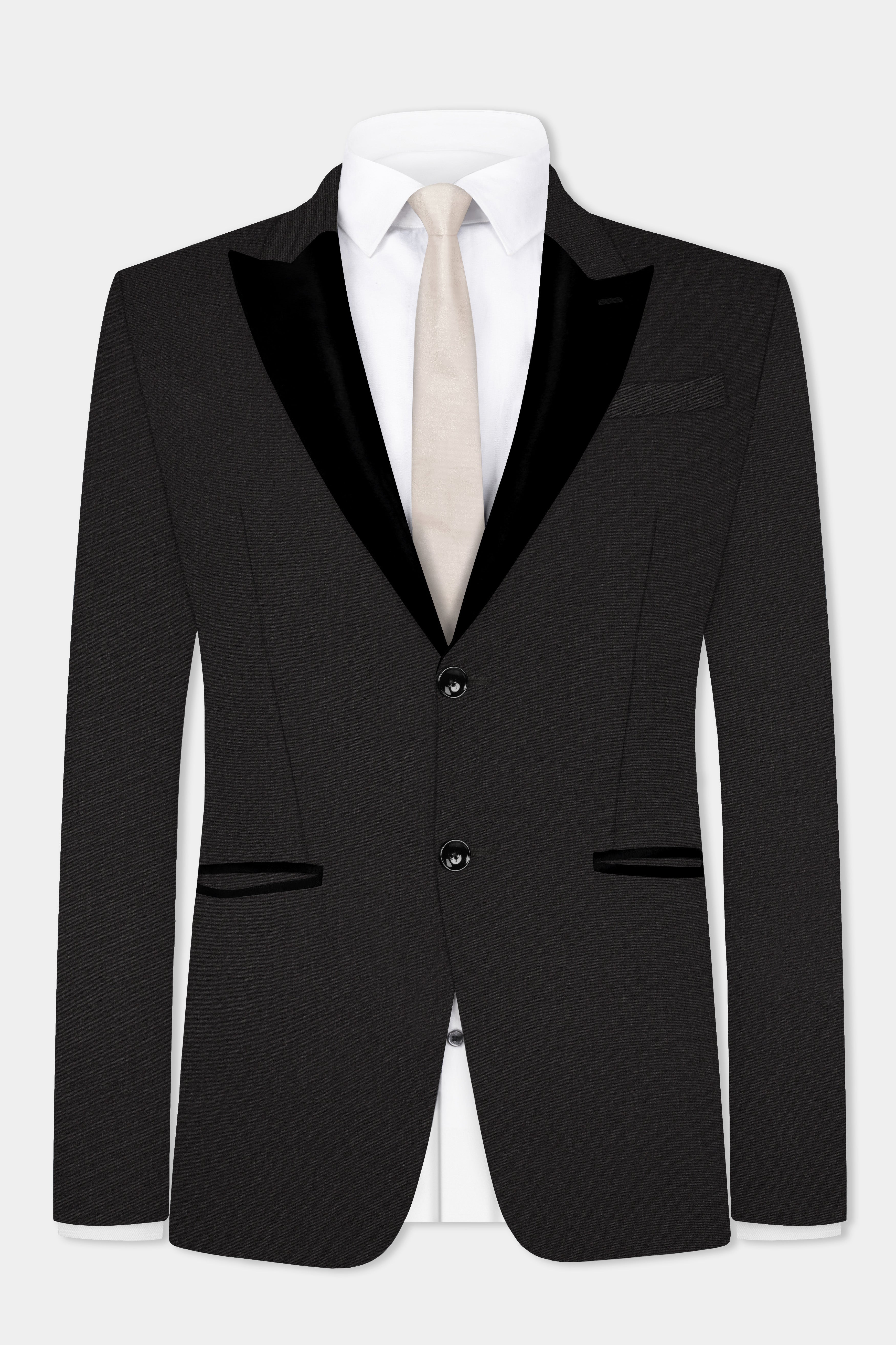 Shark Gray Stretchable Wool Blend Peak Collar Tuxedo Suit