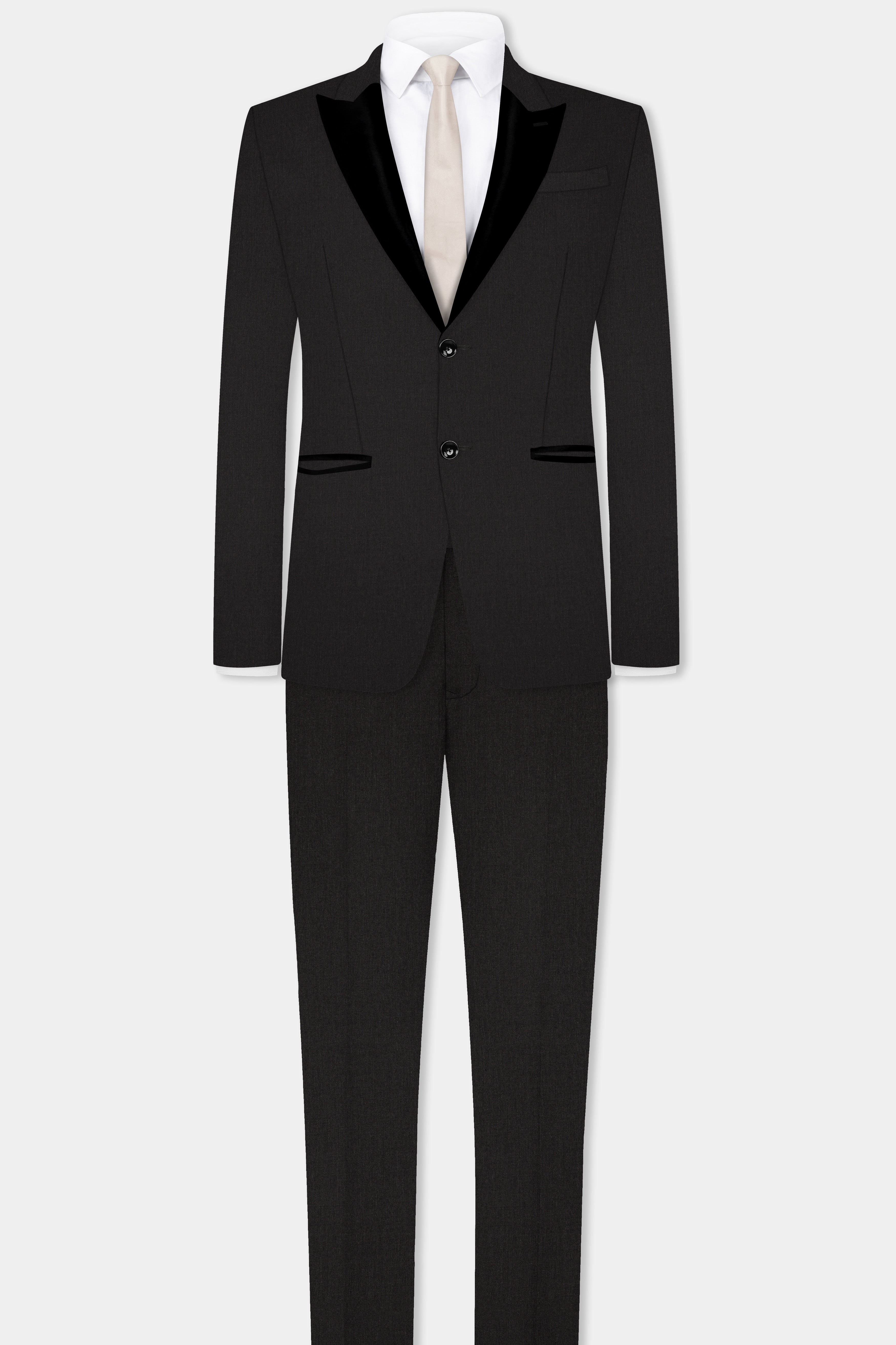 Shark Gray Stretchable Wool Blend Peak Collar Tuxedo Suit