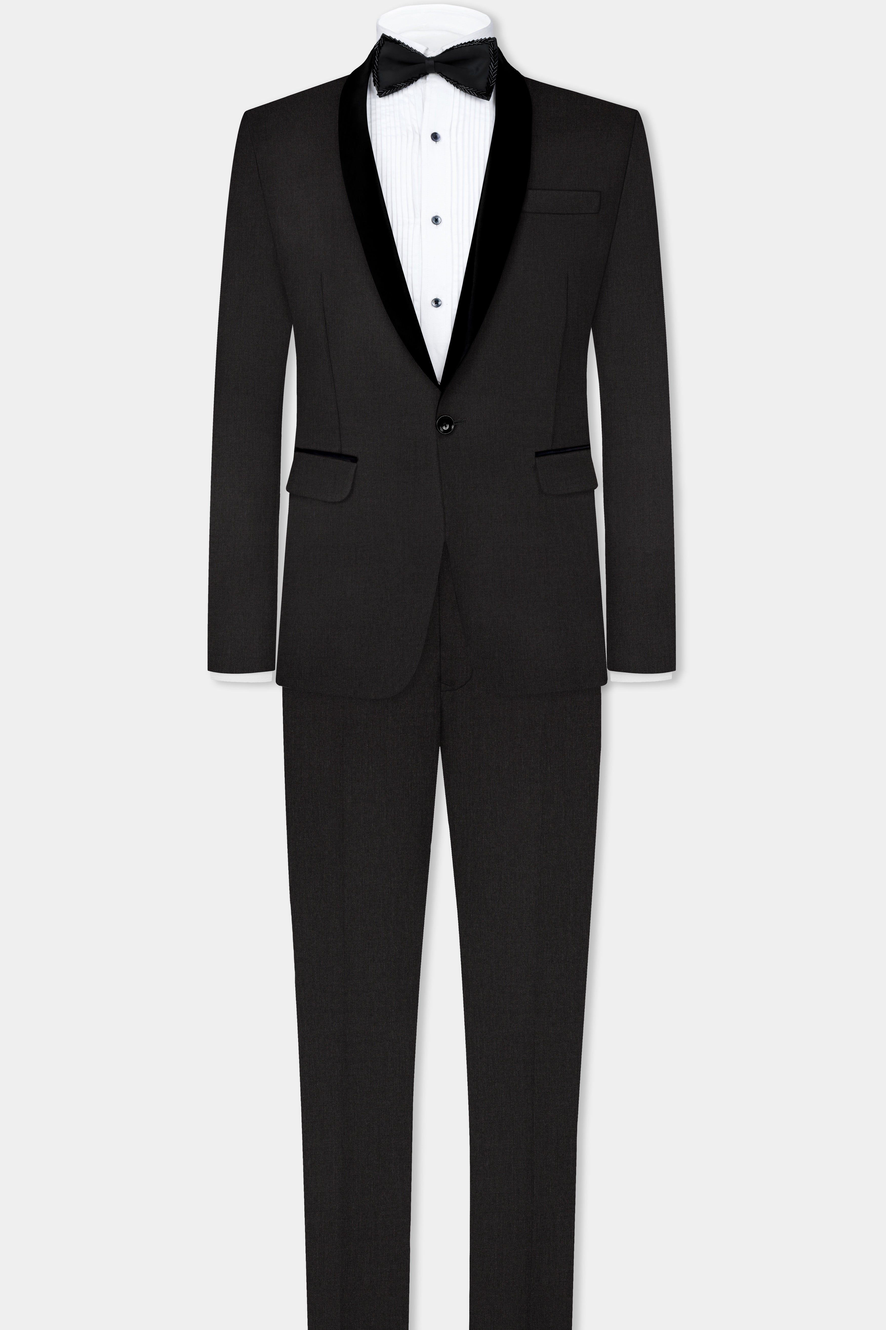 Shark Gray Stretchable Wool Blend Tuxedo Suit