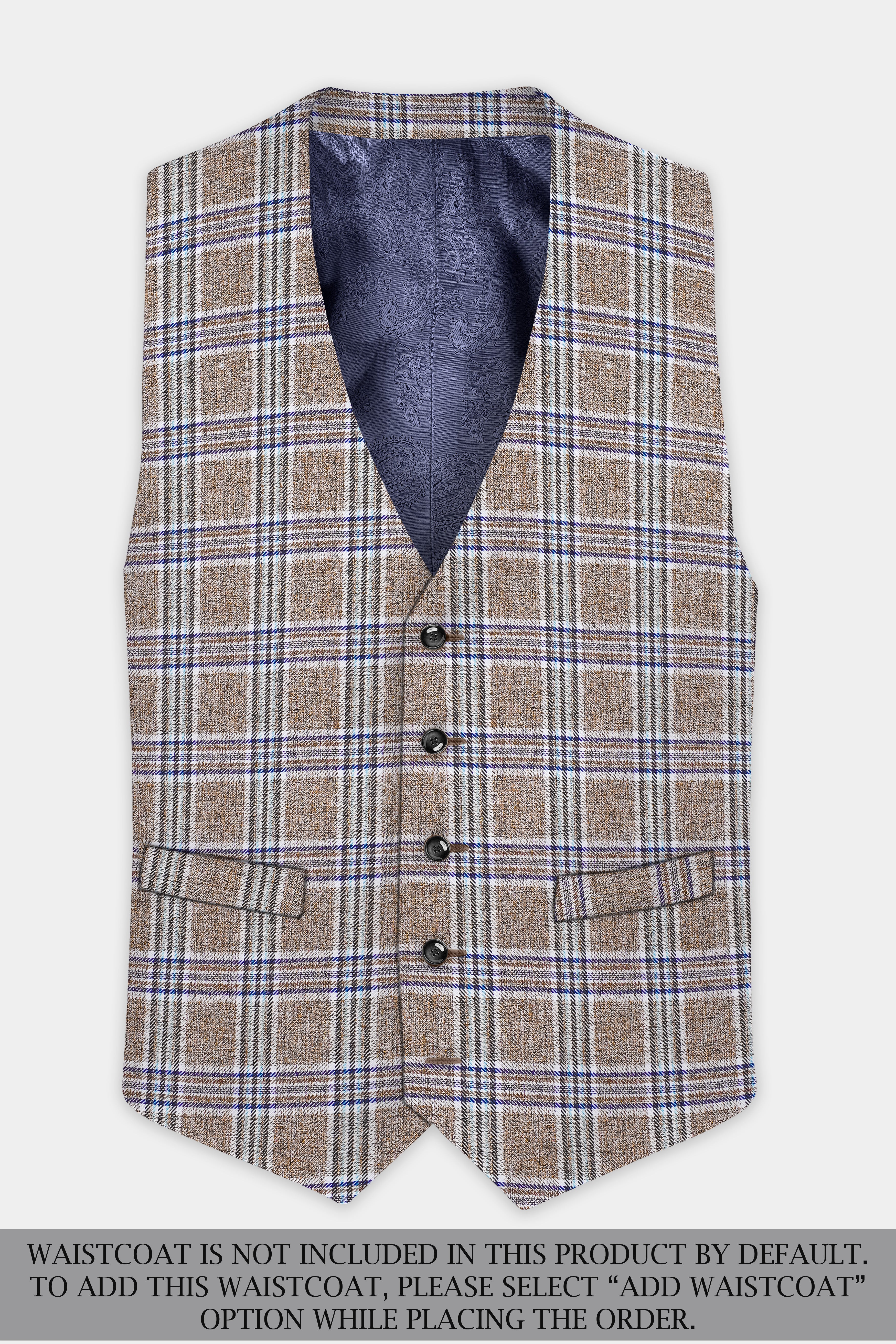 Shadow Brown with Rhino Blue Plaid Wool Blend Double Breasted Suit