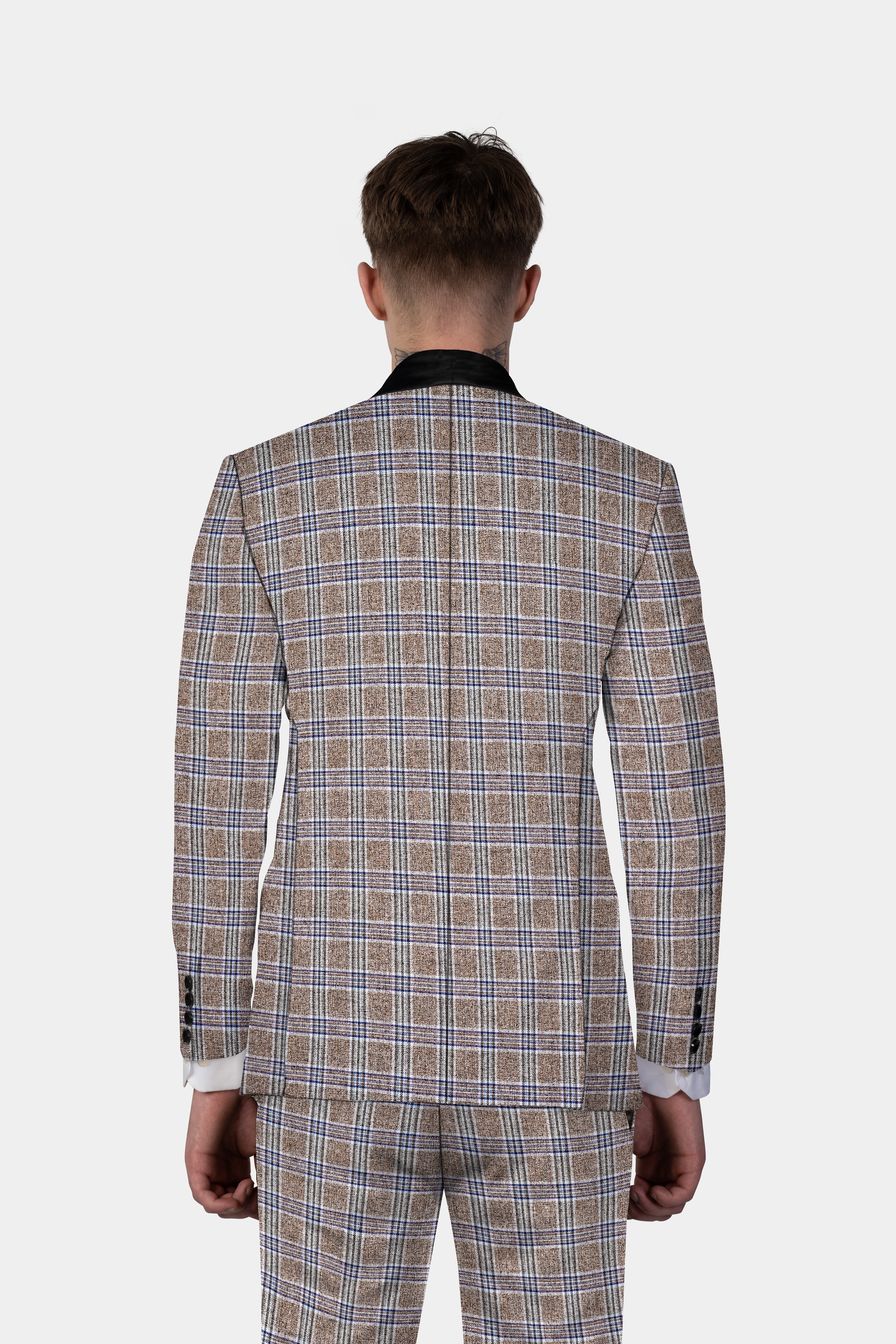 Shadow Brown with Rhino Blue Plaid Wool Blend Tuxedo Suit