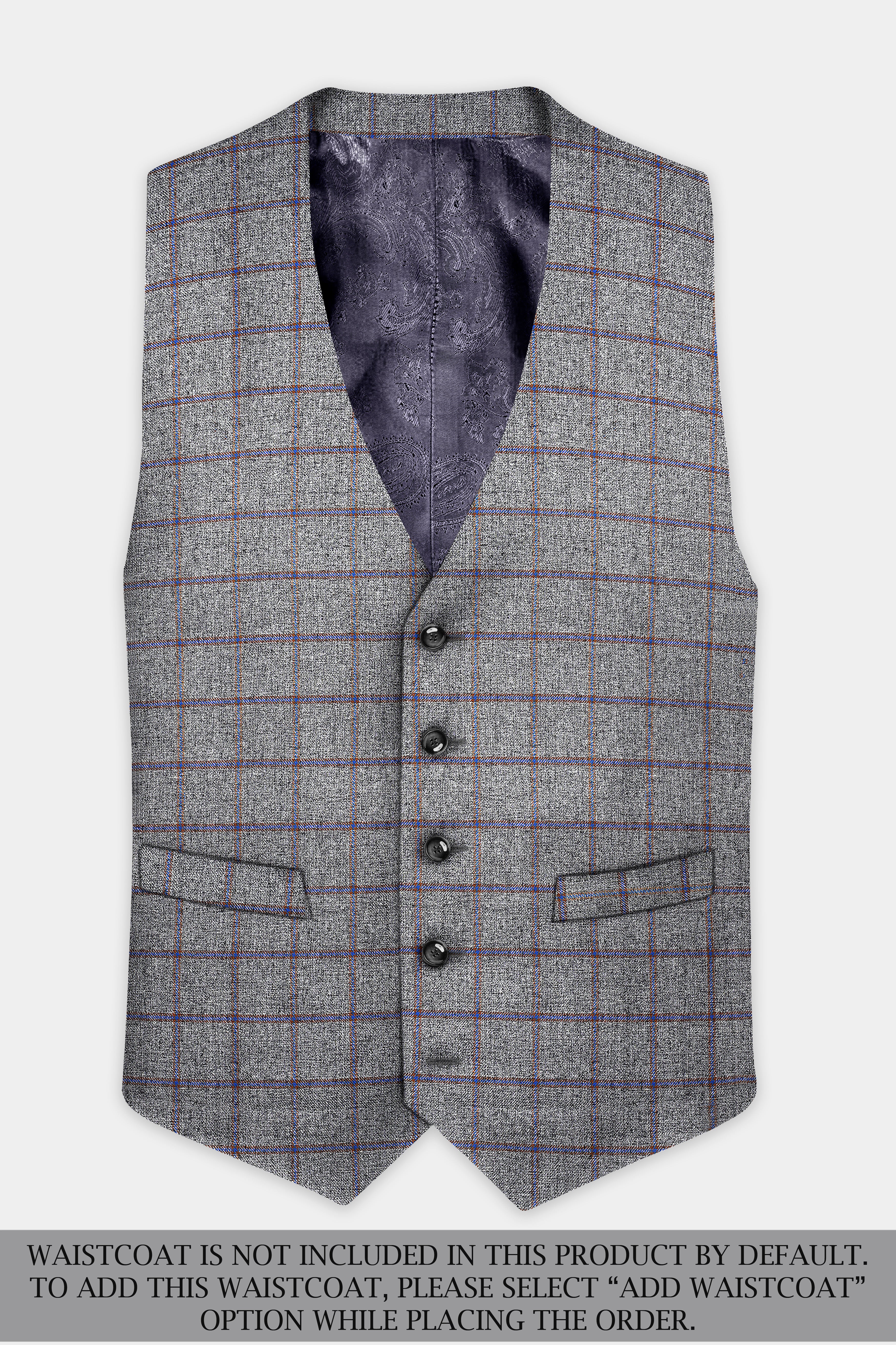 Smokey Gray Windowpane Wool Blend Single Breasted Suit