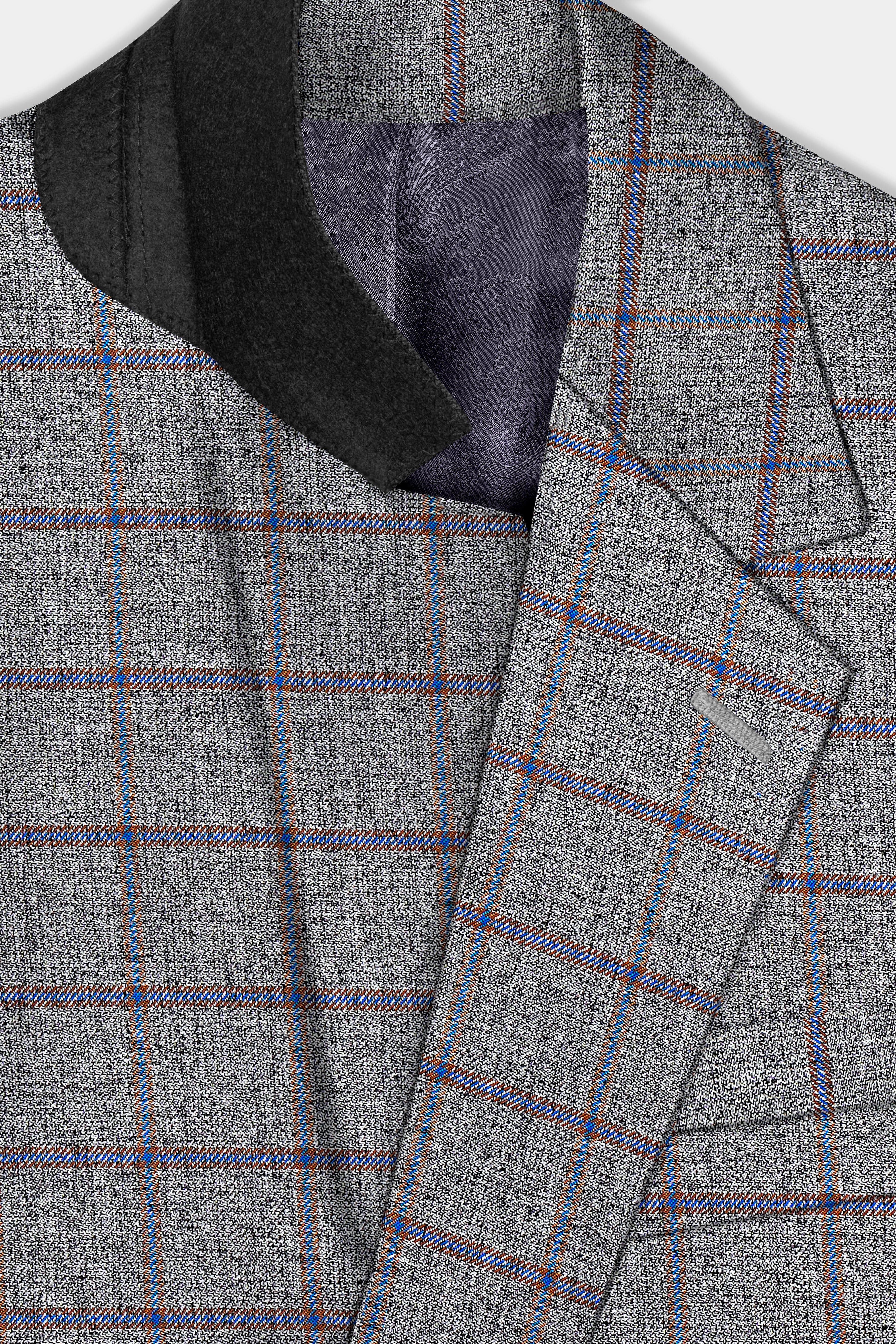 Smokey Gray Windowpane Wool Blend Single Breasted Suit