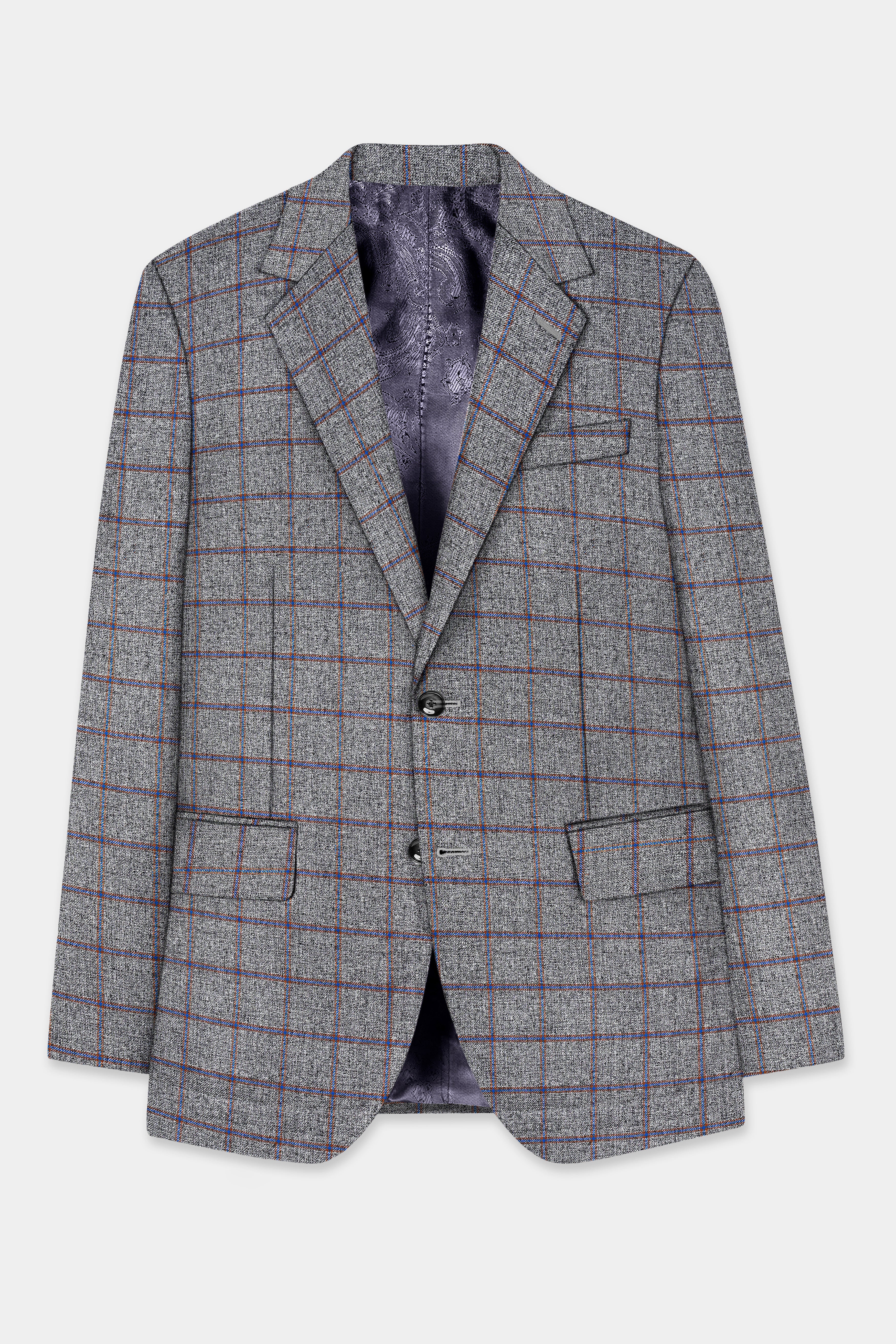 Smokey Gray Windowpane Wool Blend Single Breasted Suit