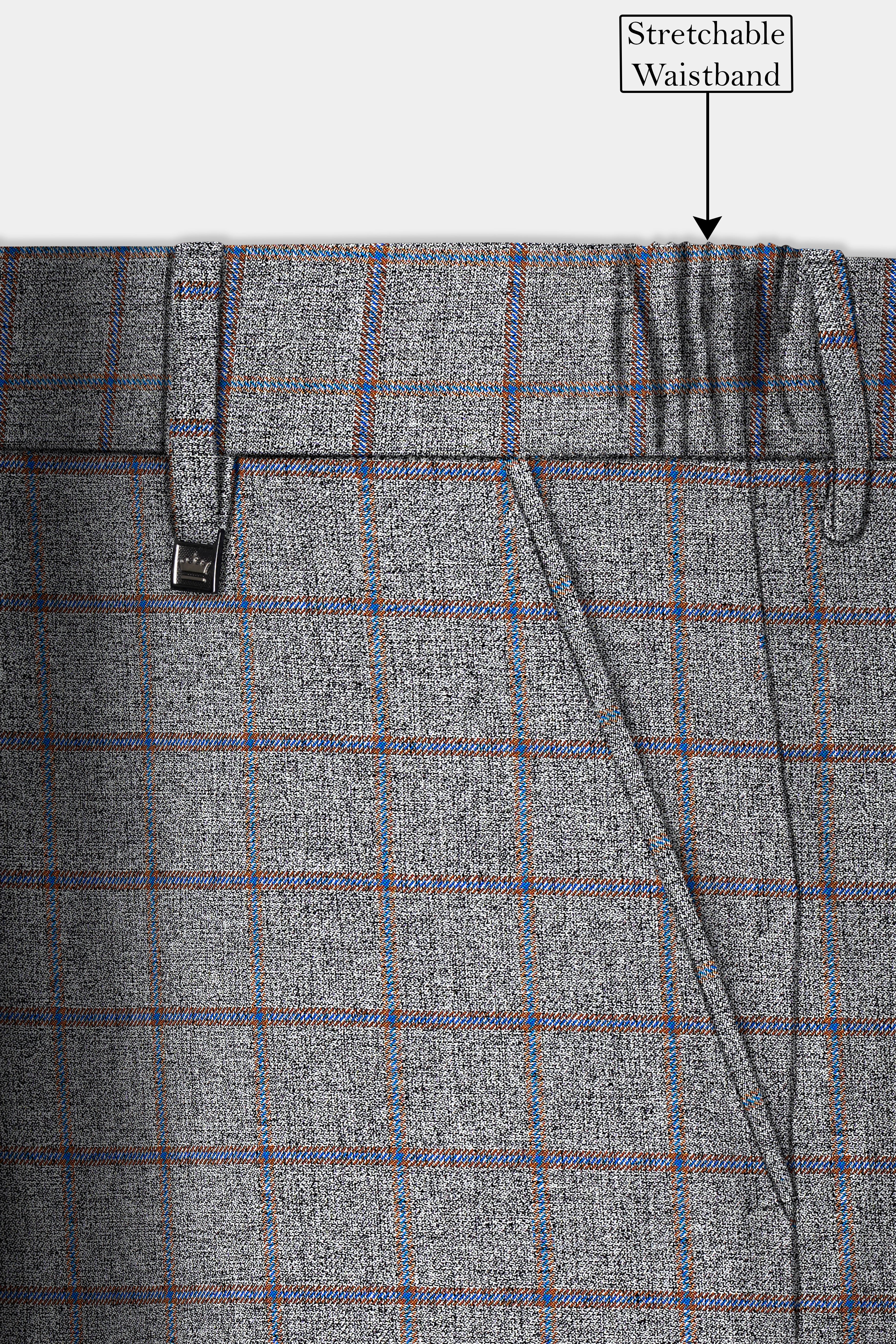 Smokey Gray Windowpane Wool Blend Double Breasted Suit