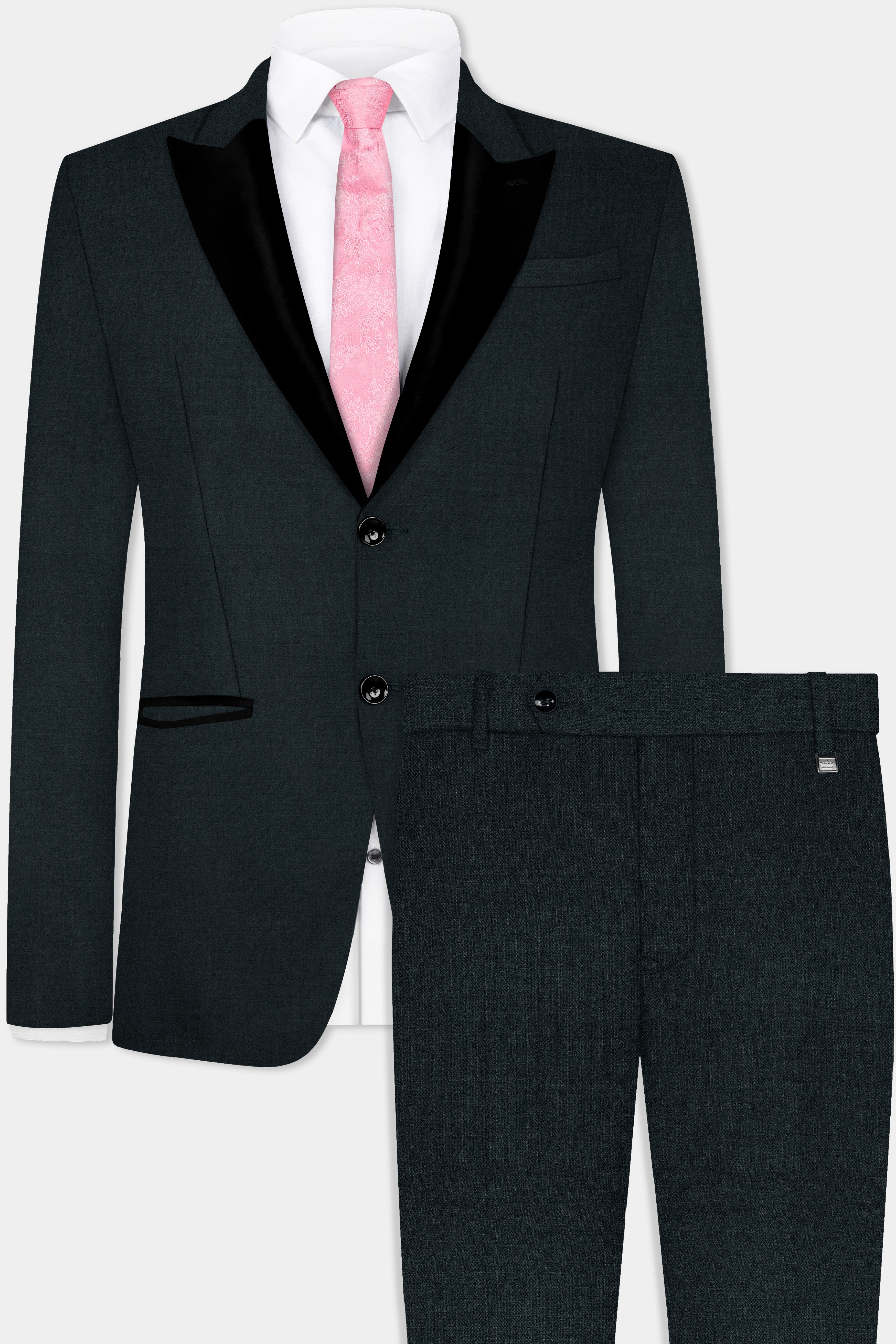 Racing Green Solid Wool Blend Peak Collar Tuxedo Suit