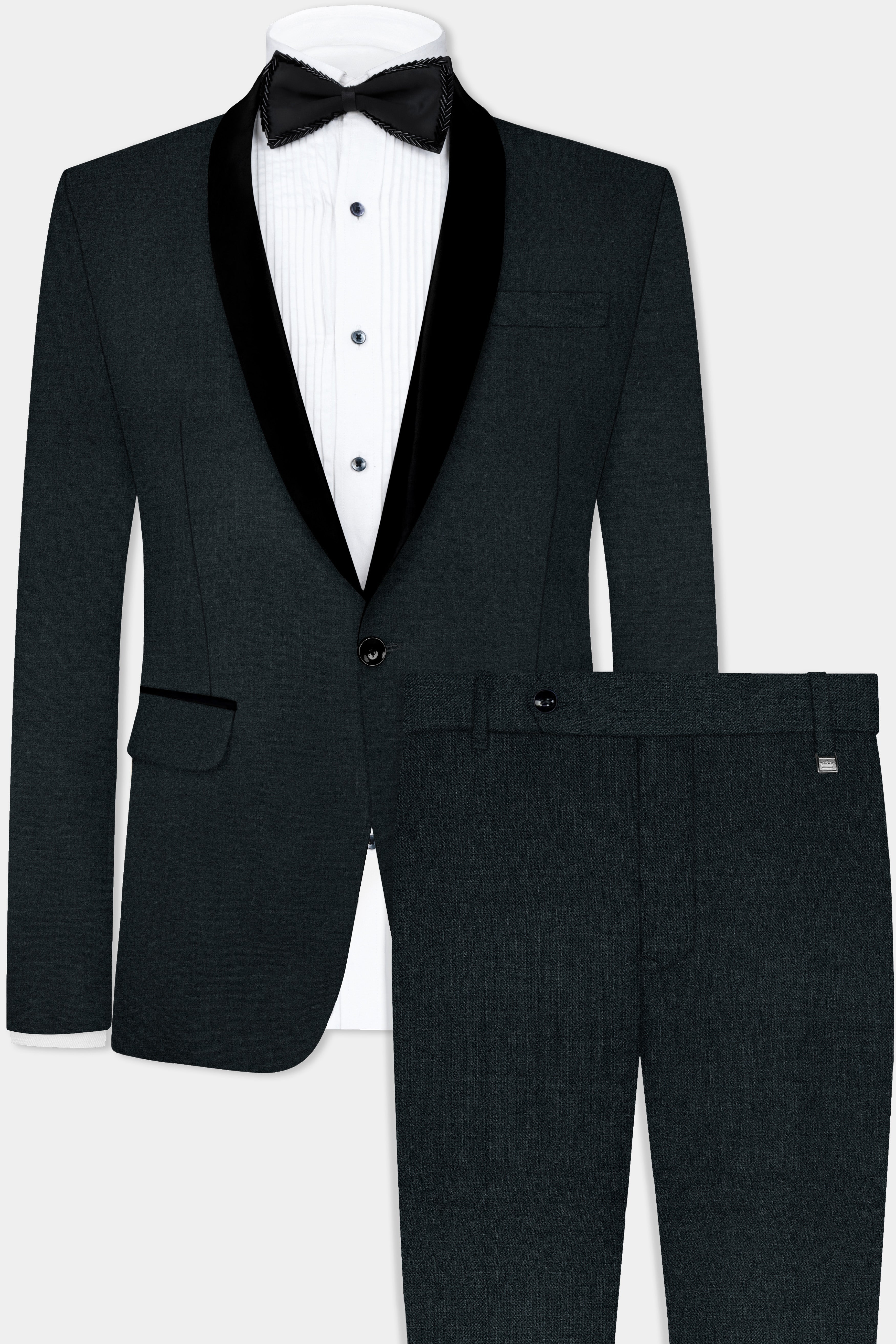 Racing Green Solid Wool Blend Tuxedo Suit