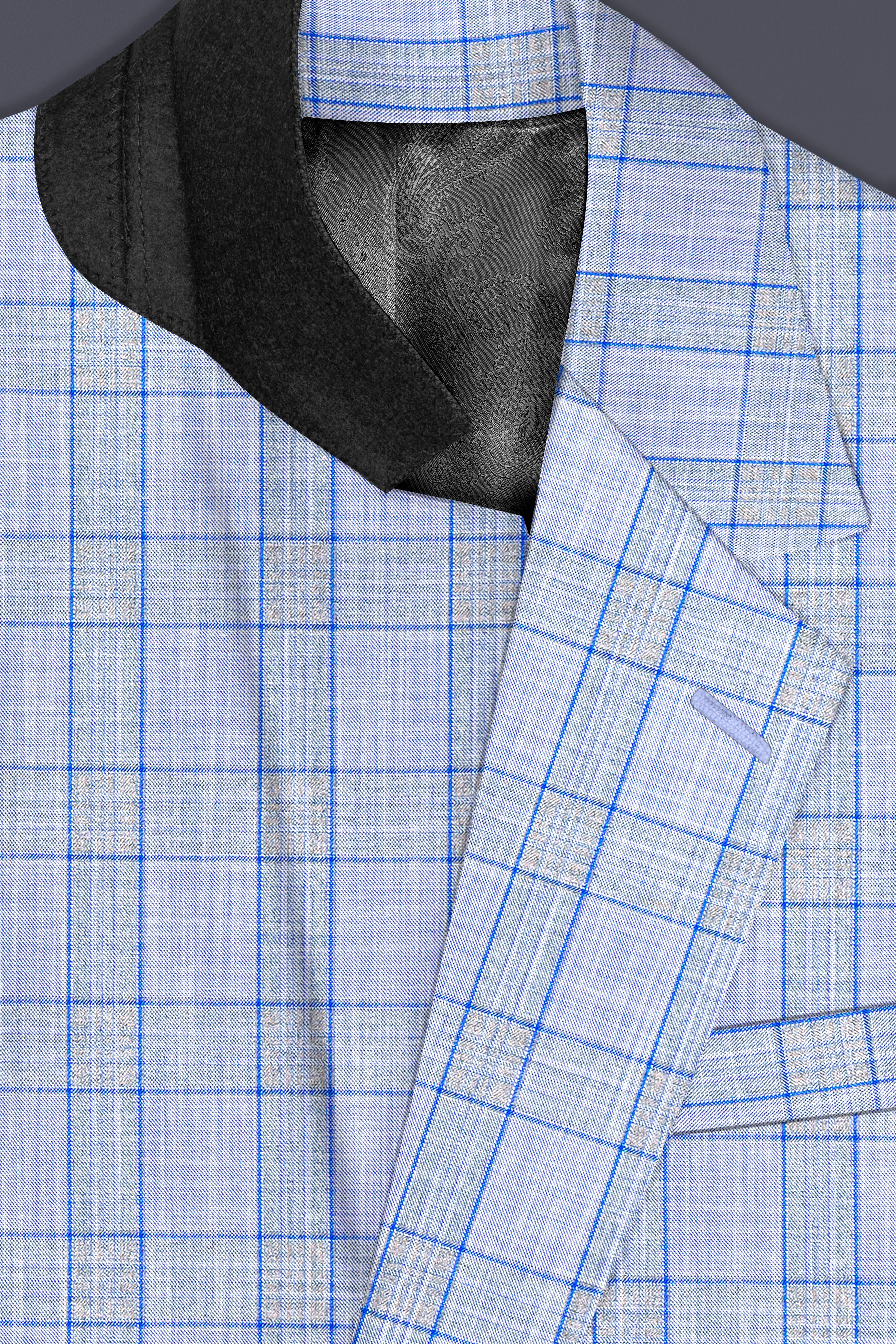 Carolina Blue Plaid Wool Blend Single Breasted Suit