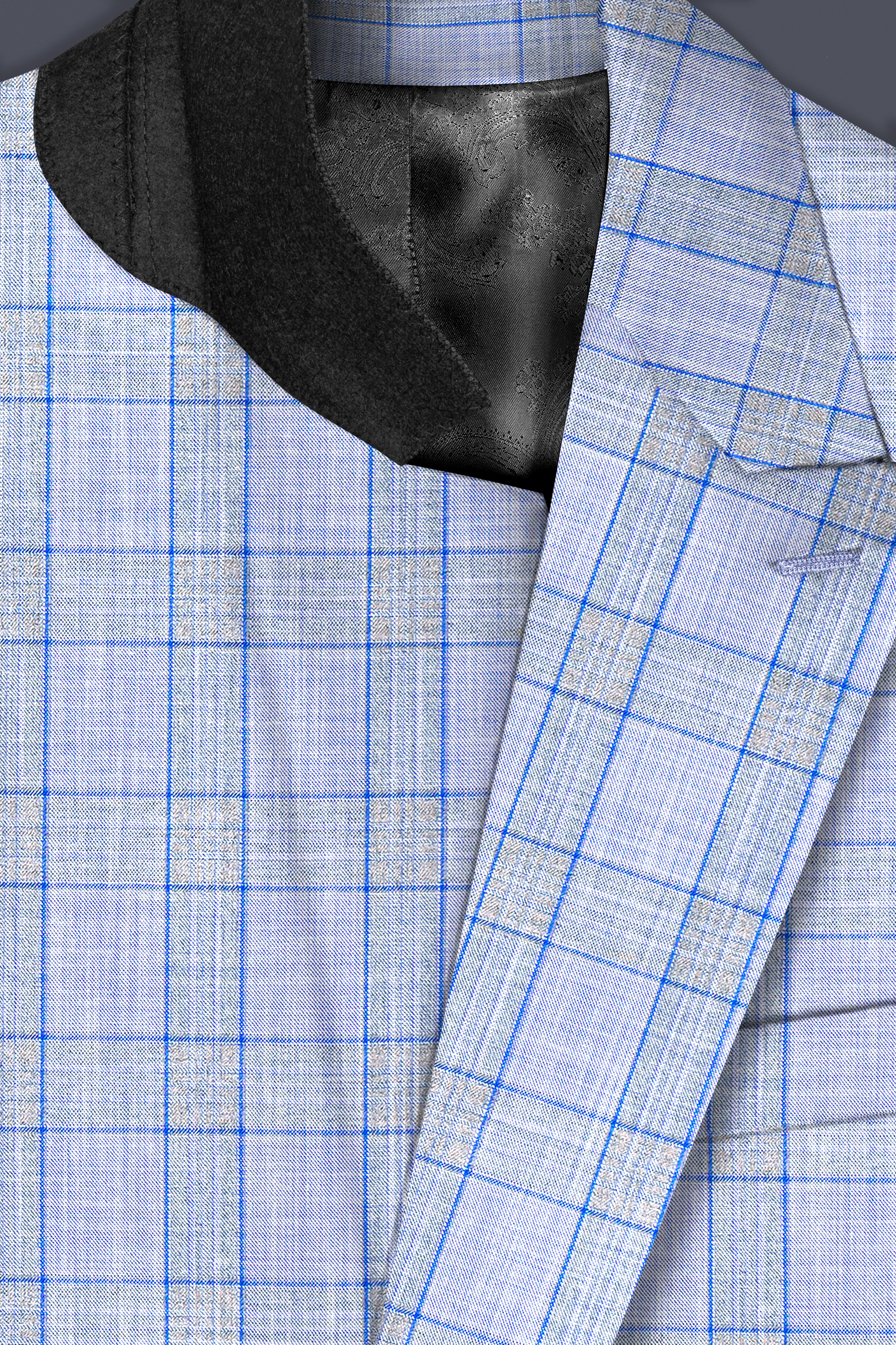 Carolina Blue Plaid Wool Blend Double Breasted Suit