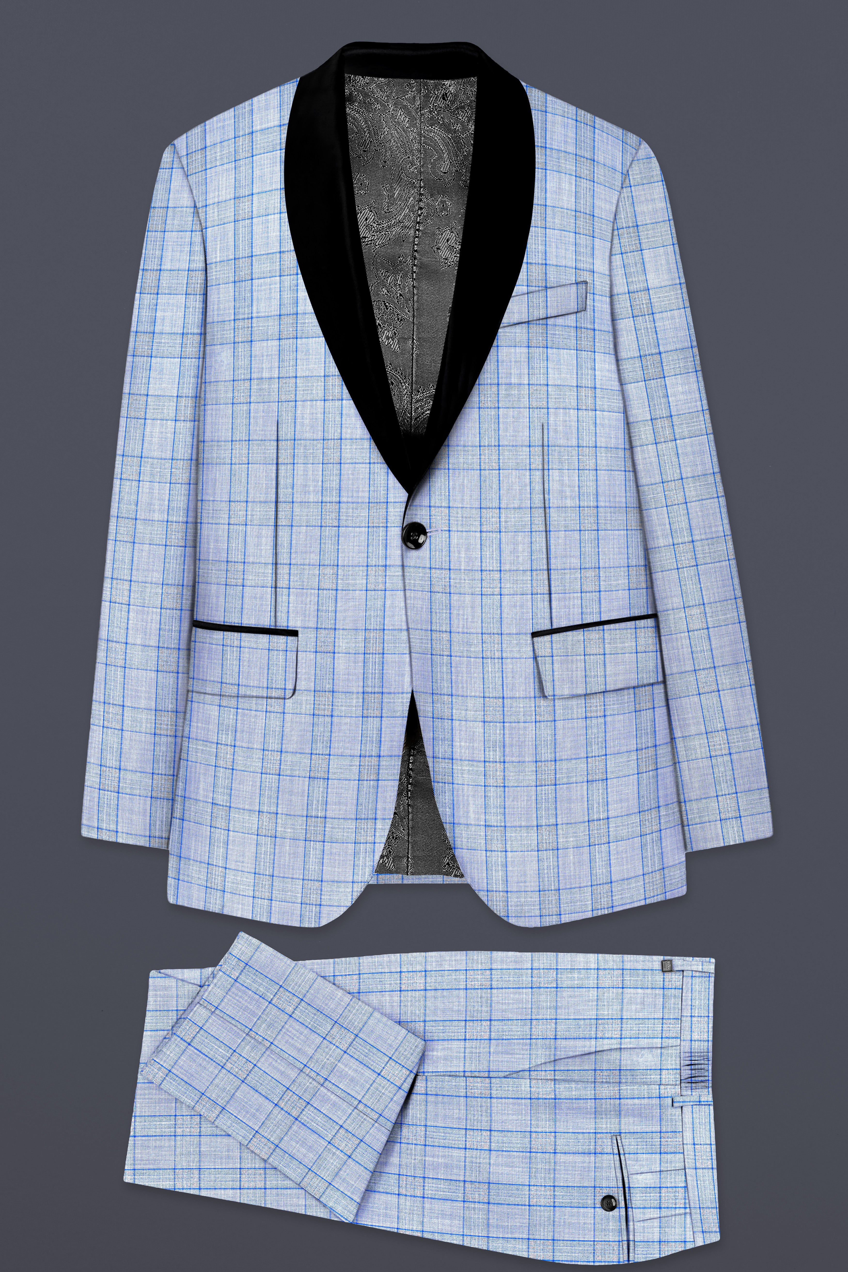 Carolina Blue Plaid Wool Blend Tuxedo Suit