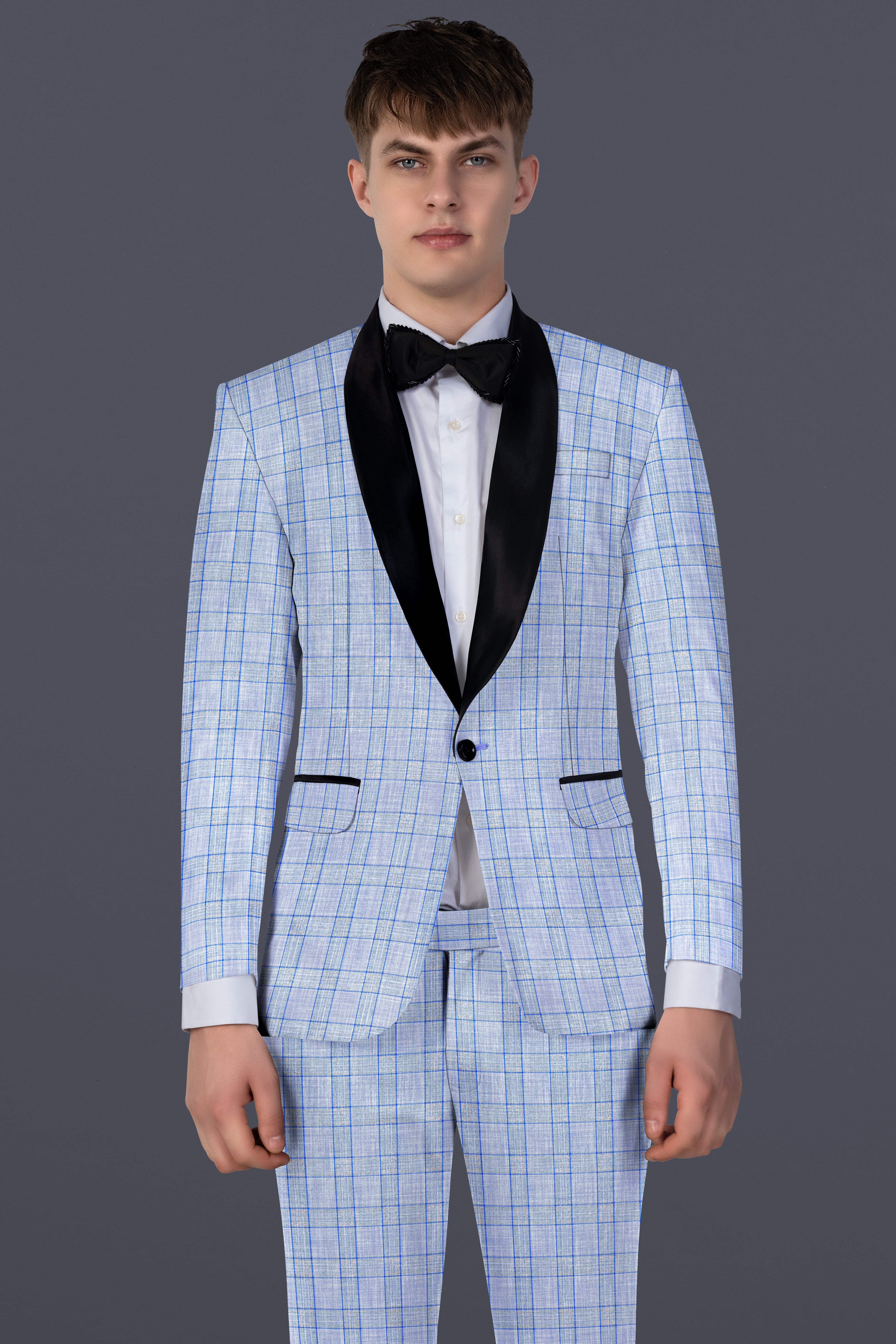 Carolina Blue Plaid Wool Blend Tuxedo Suit