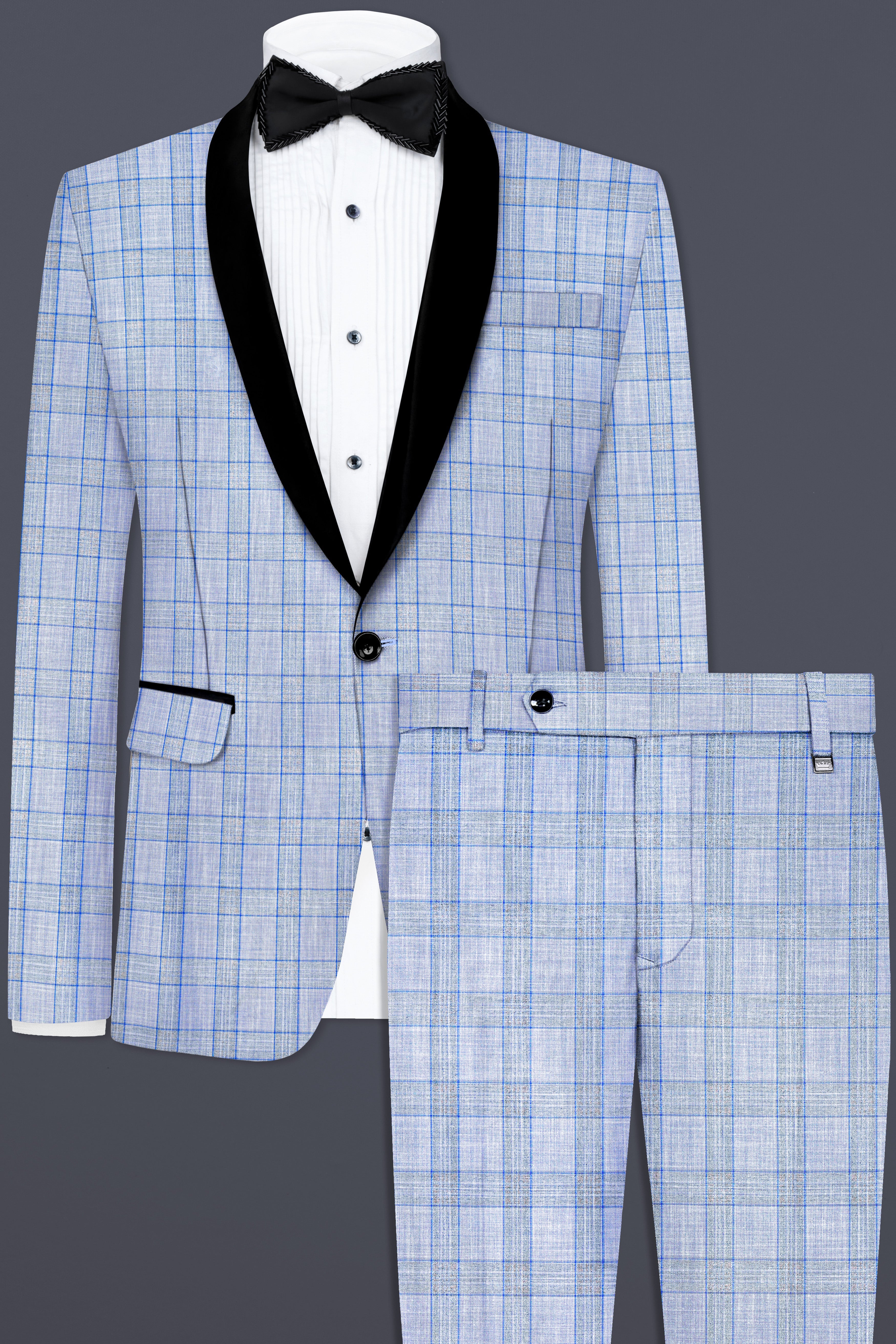 Carolina Blue Plaid Wool Blend Tuxedo Suit