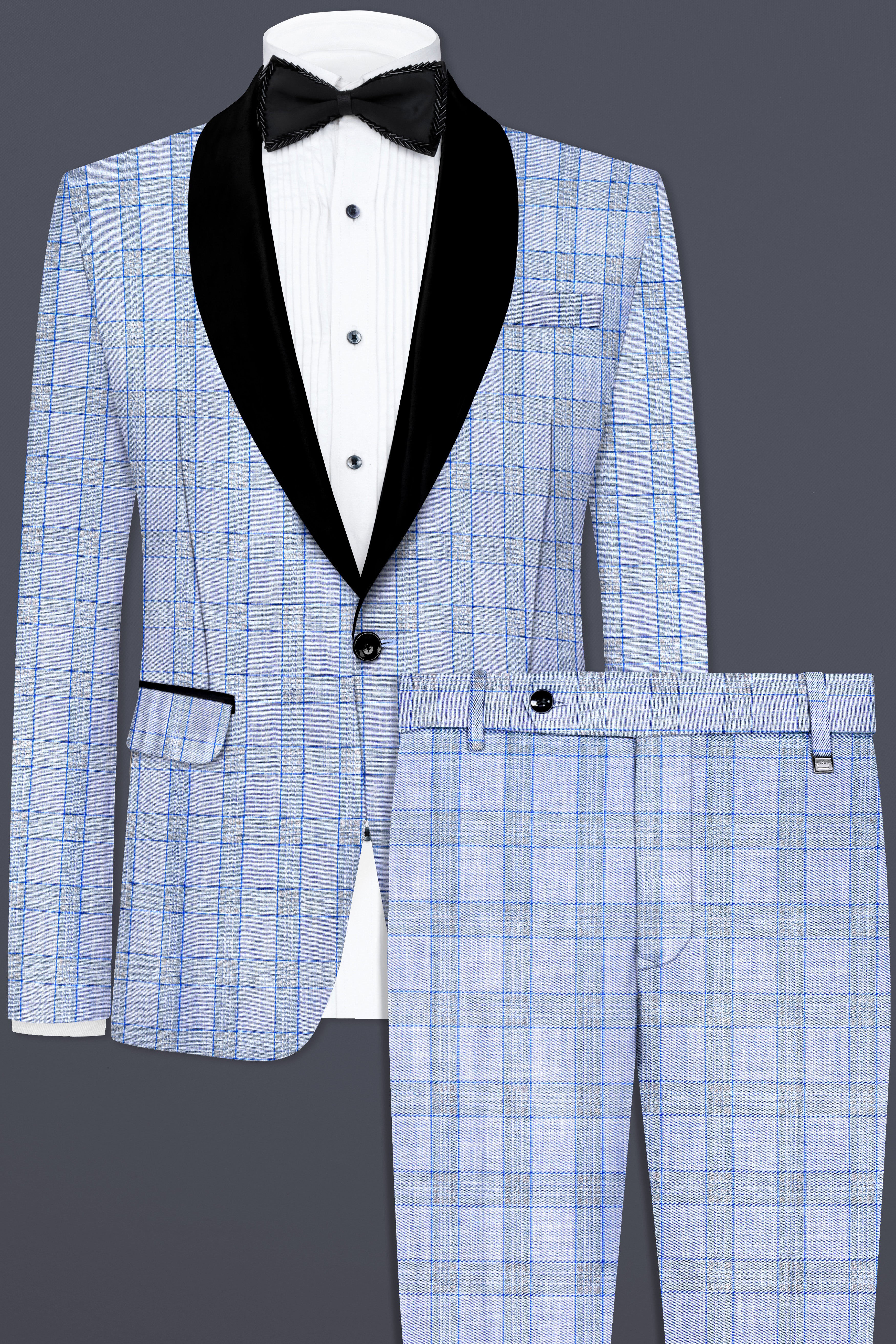 Carolina Blue Plaid Wool Blend Tuxedo Suit