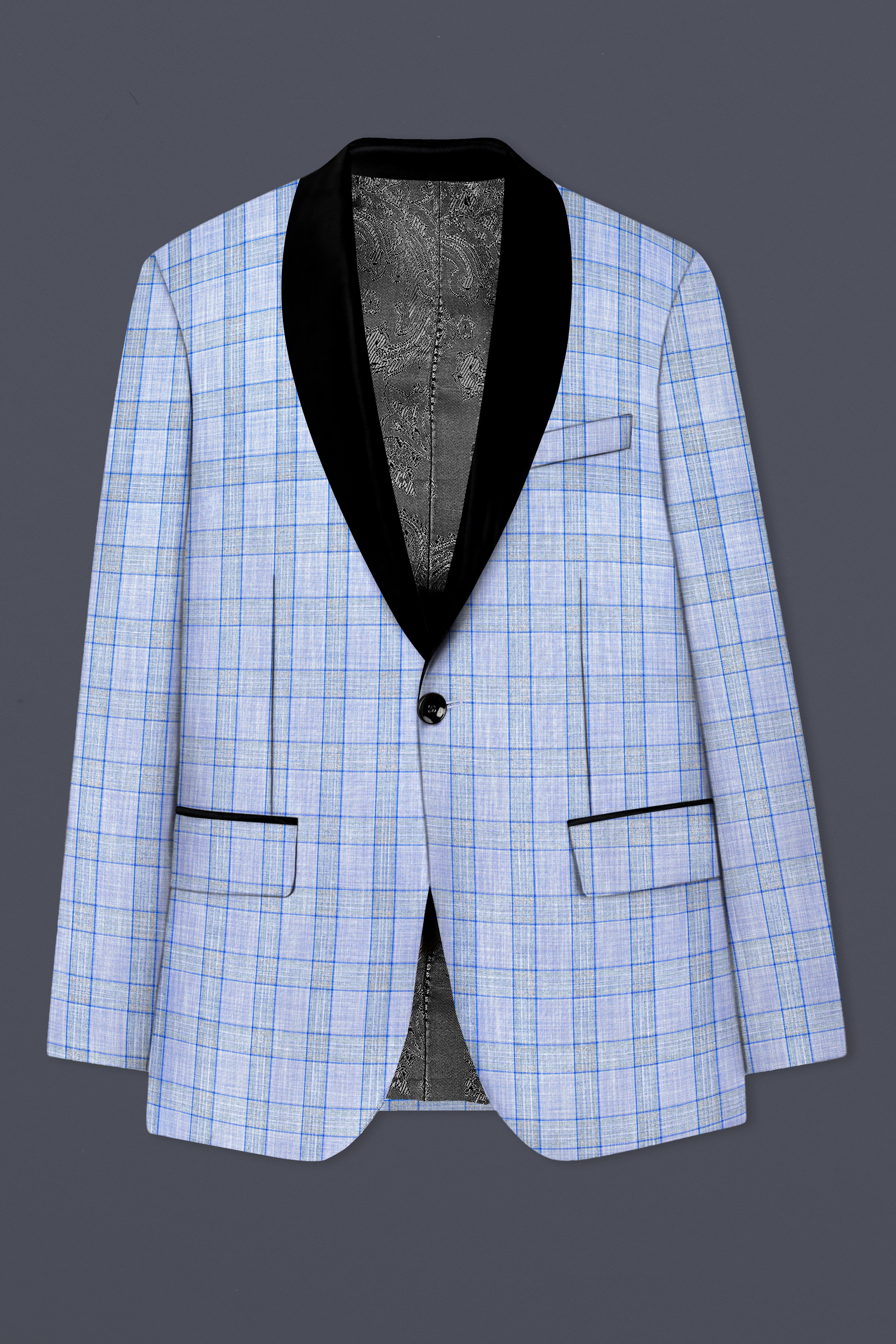 Carolina Blue Plaid Wool Blend Tuxedo Suit