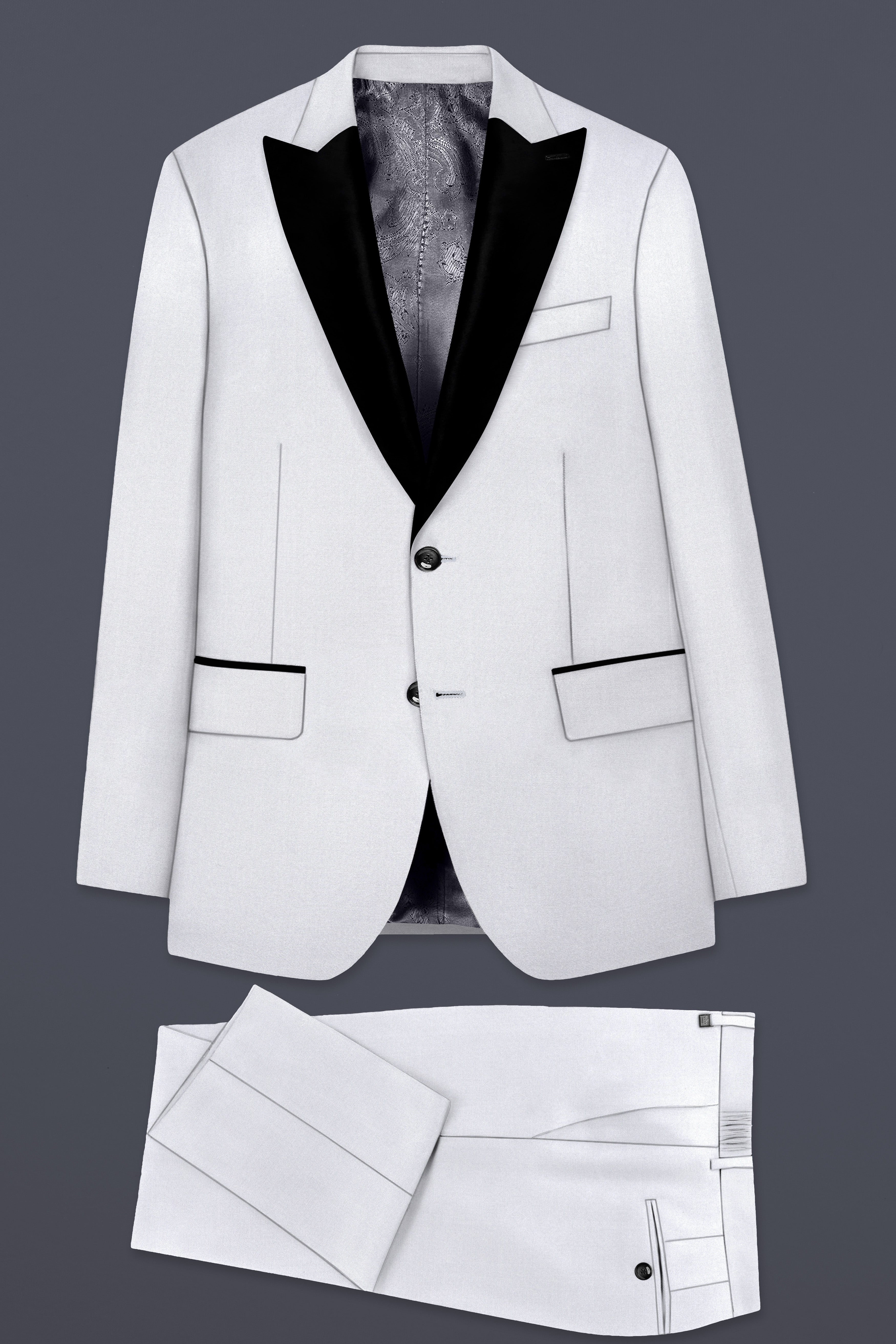 Iron Gray Solid Wool Blend Peak Collar Tuxedo Suit