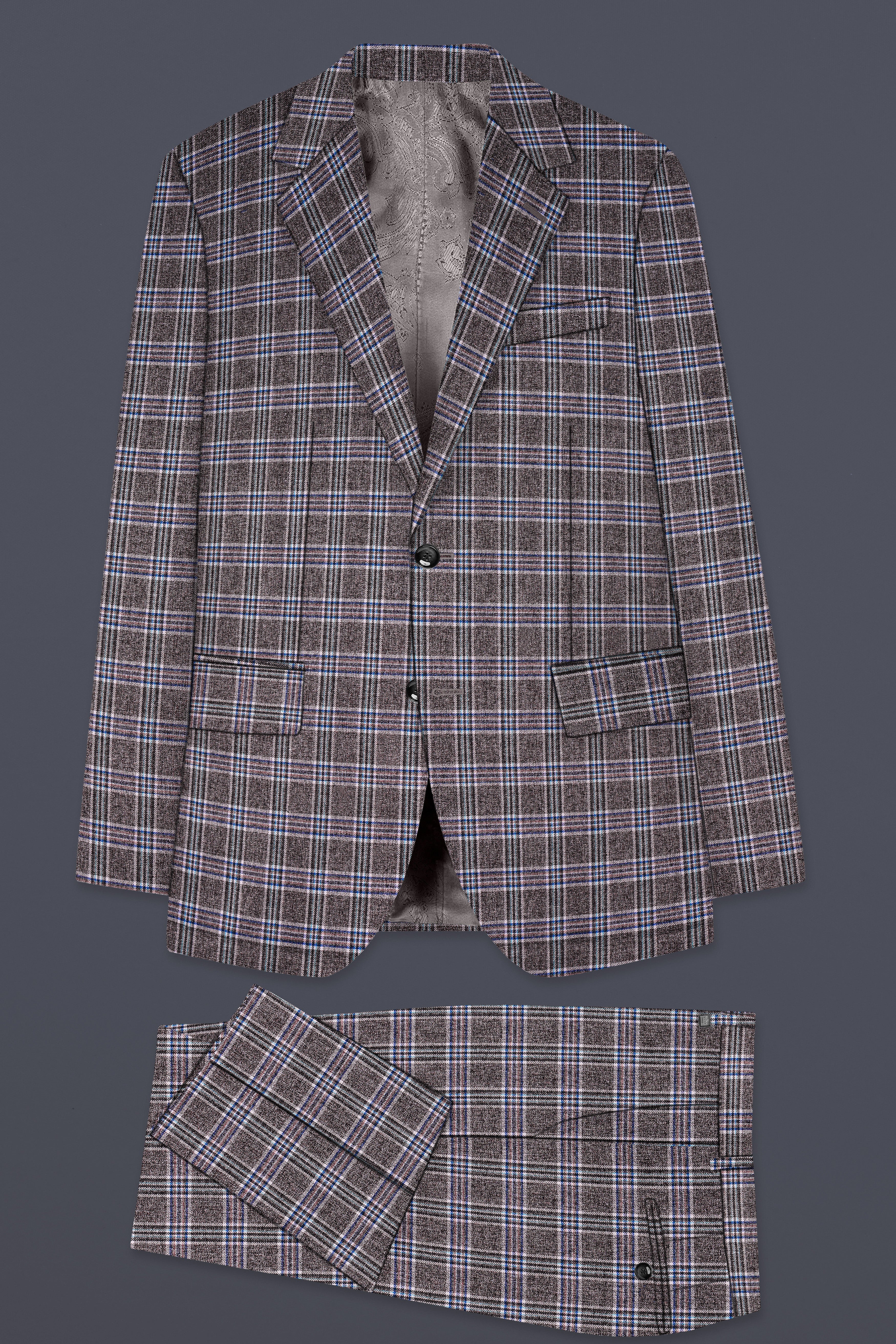 Ironside Grey Plaid Wool Blend Single Breasted Suit