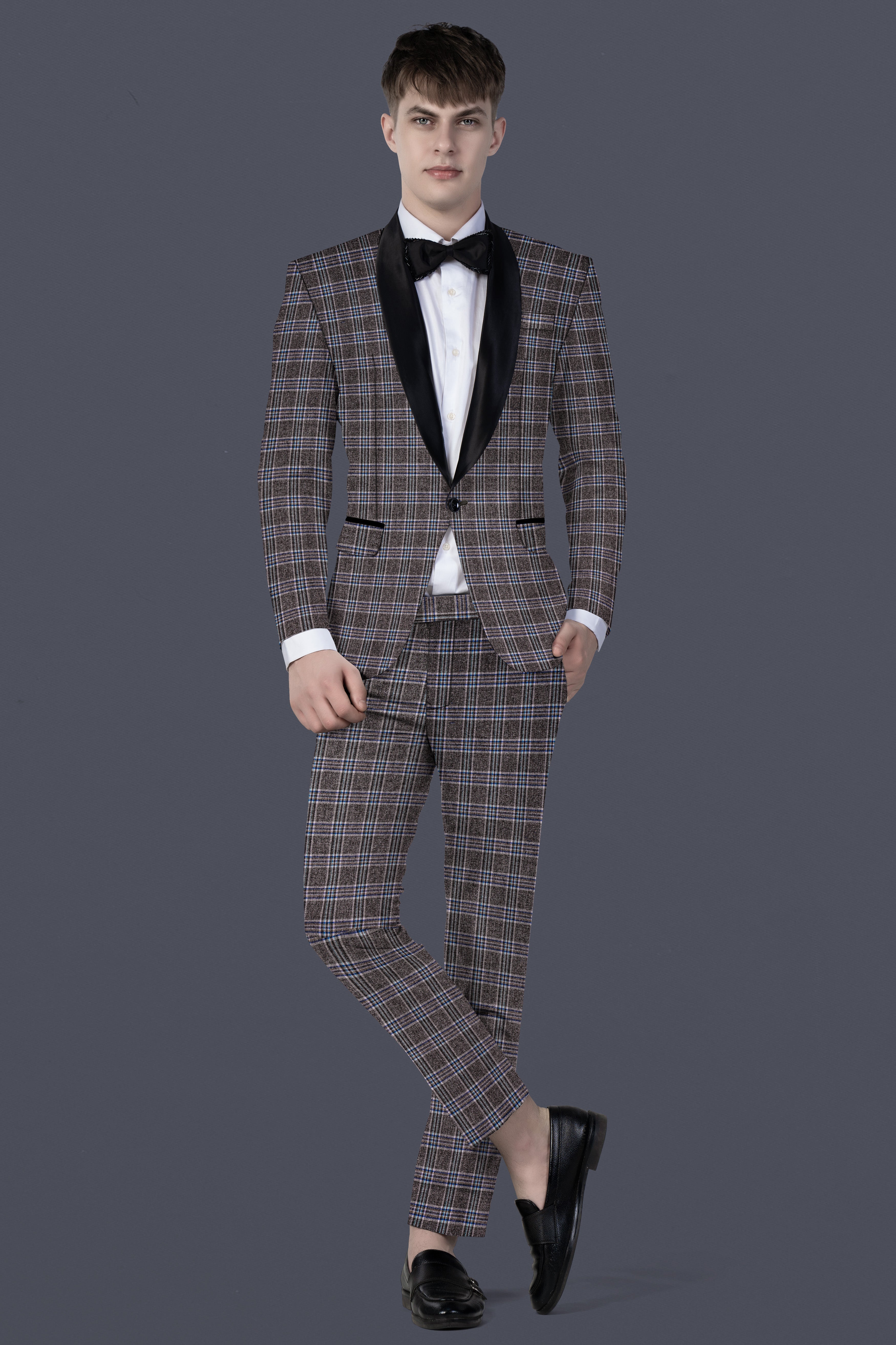 Ironside Grey Plaid Wool Blend Tuxedo Suit