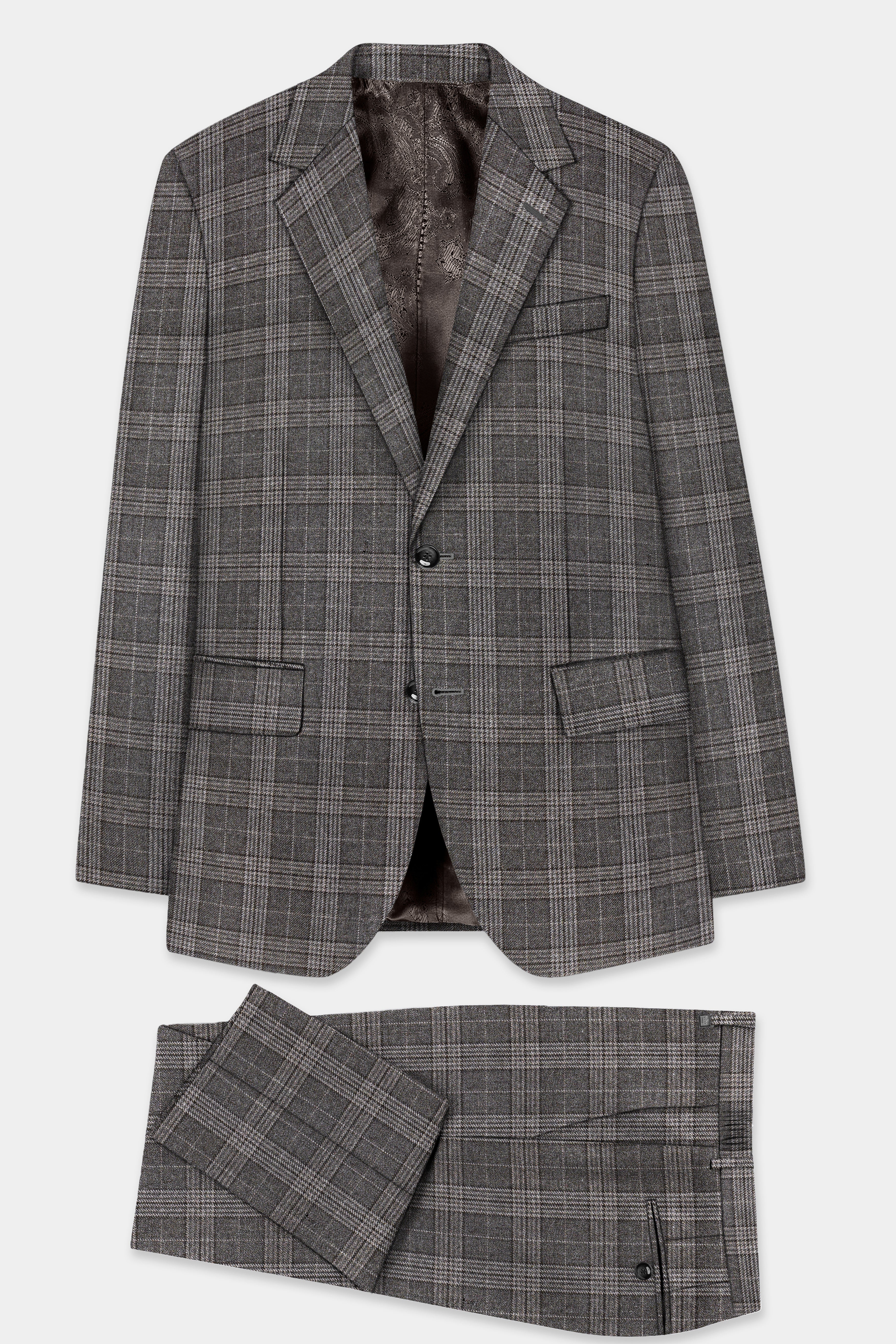 Iridium Gray Plaid Tweed Wool Blend Single Breasted Suit