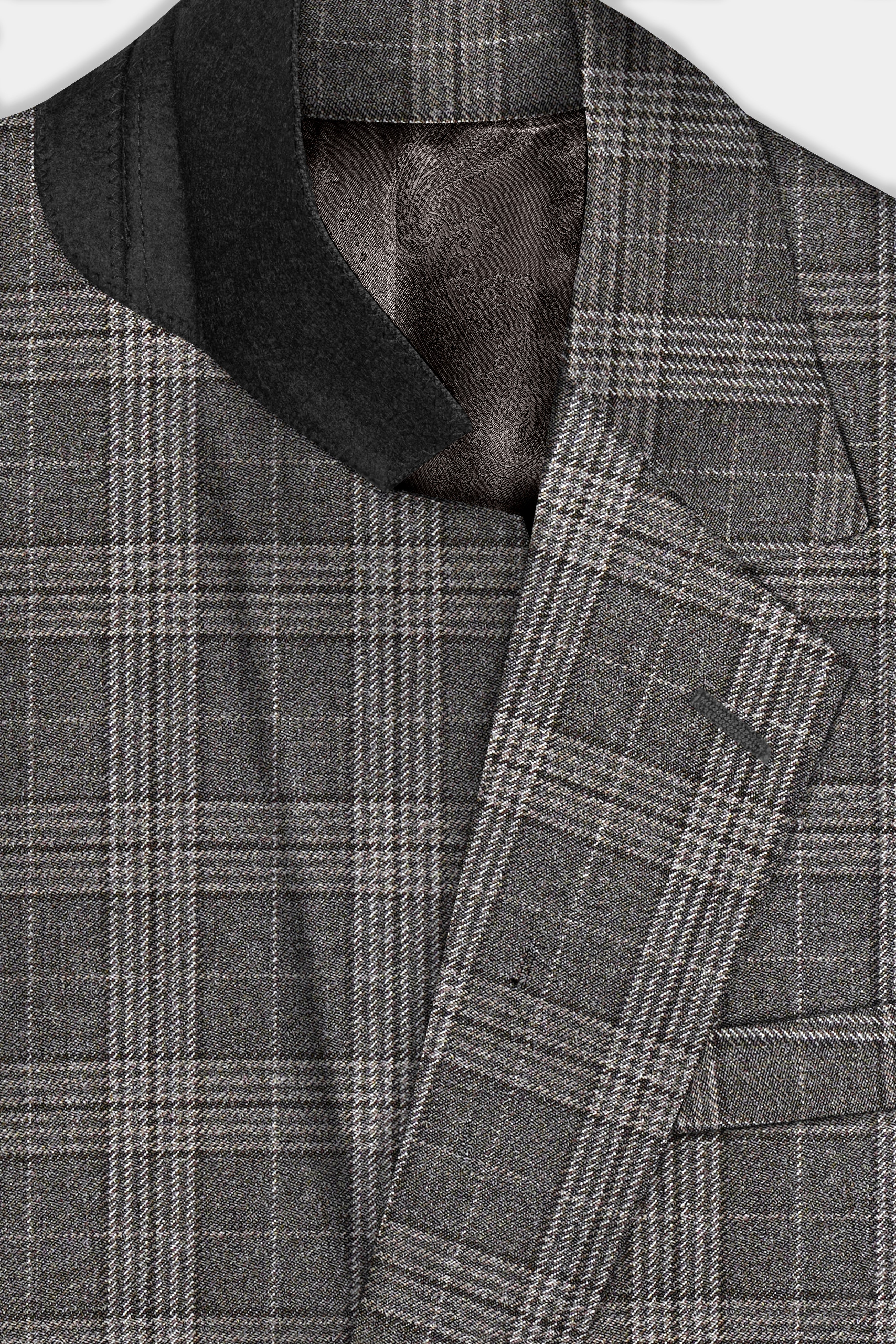 Iridium Gray Plaid Tweed Wool Blend Single Breasted Suit