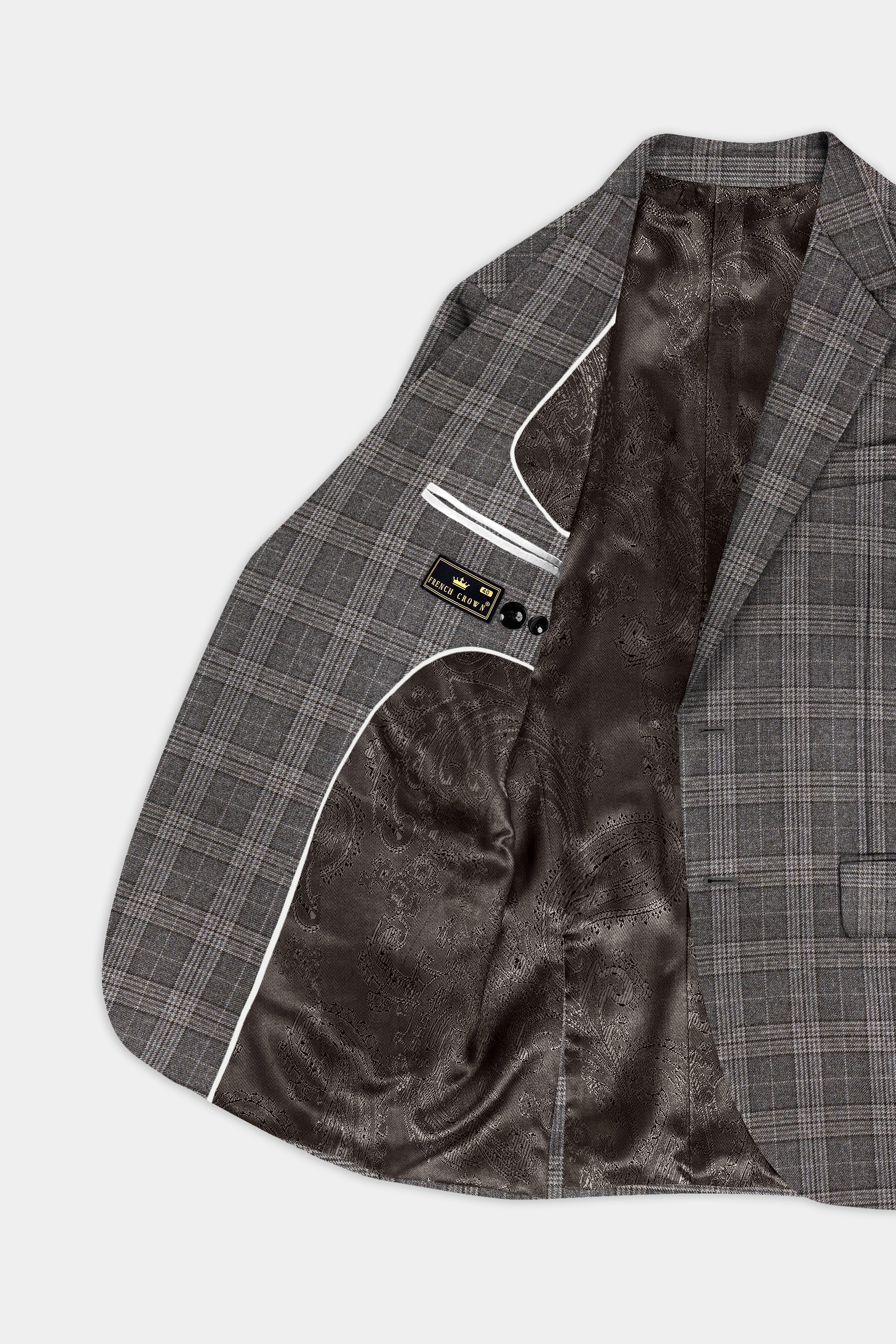 Iridium Gray Plaid Tweed Wool Blend Single Breasted Suit