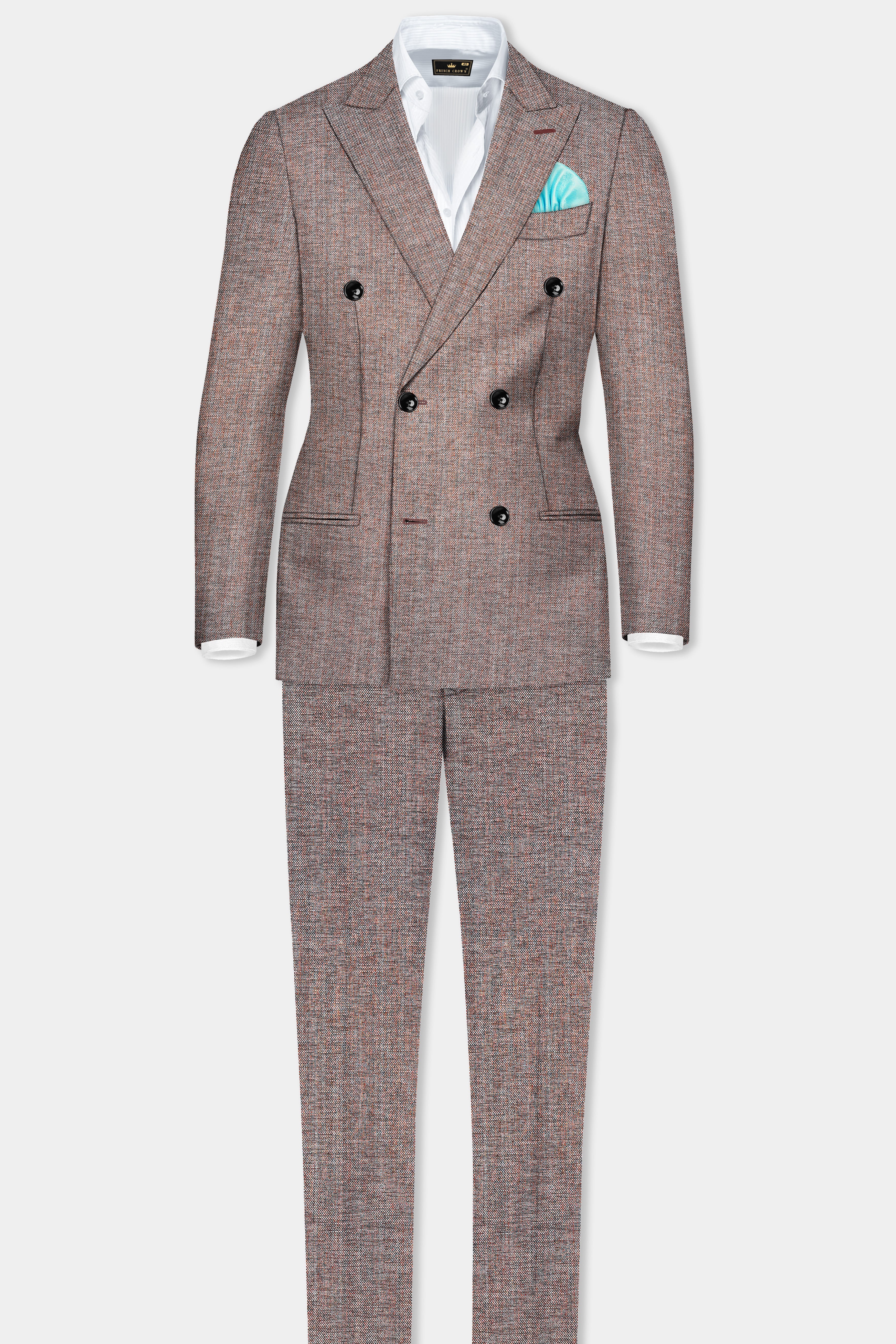 Ferra Brown Textured Double Breasted Suit