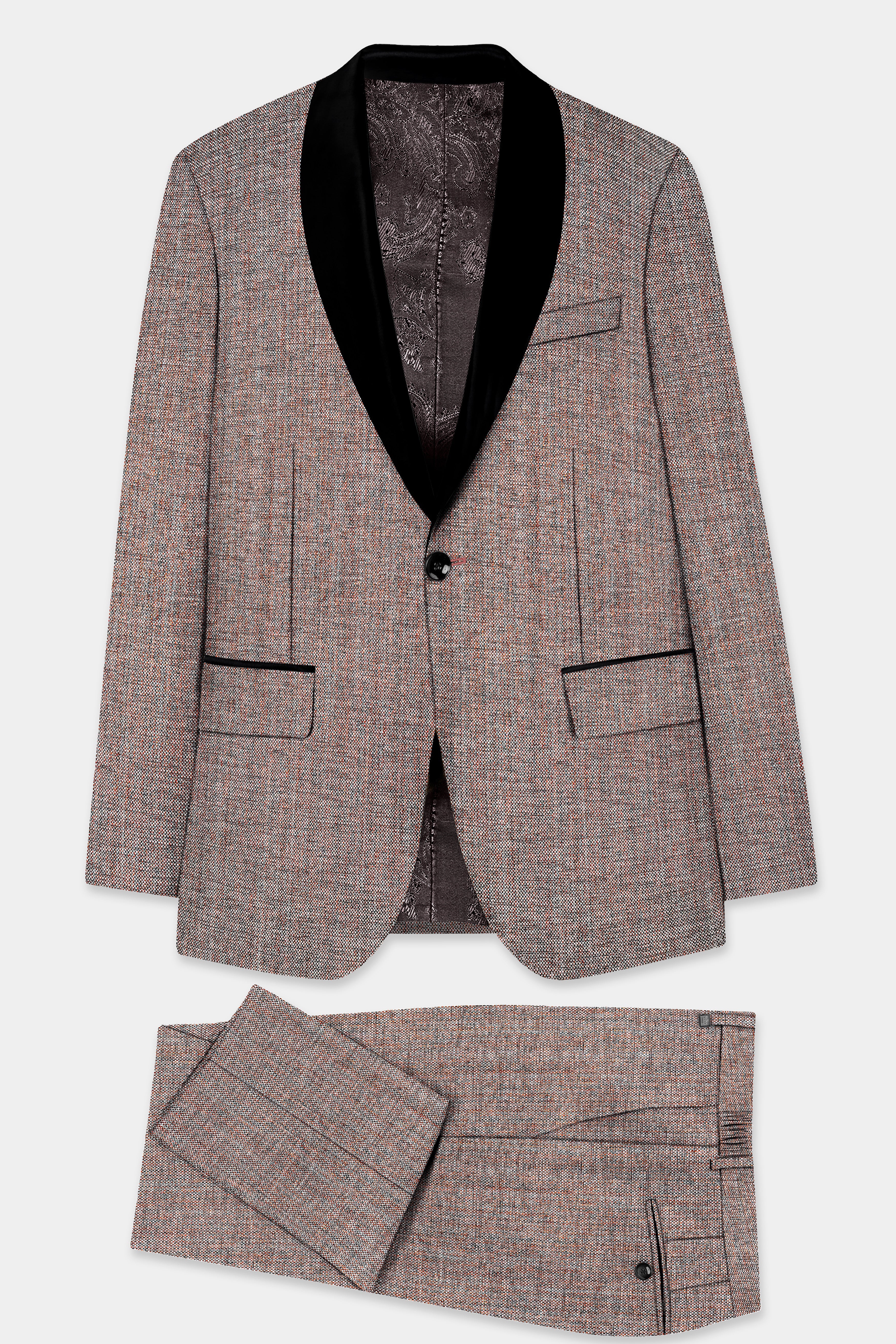 Ferra Brown Textured Tuxedo Suit