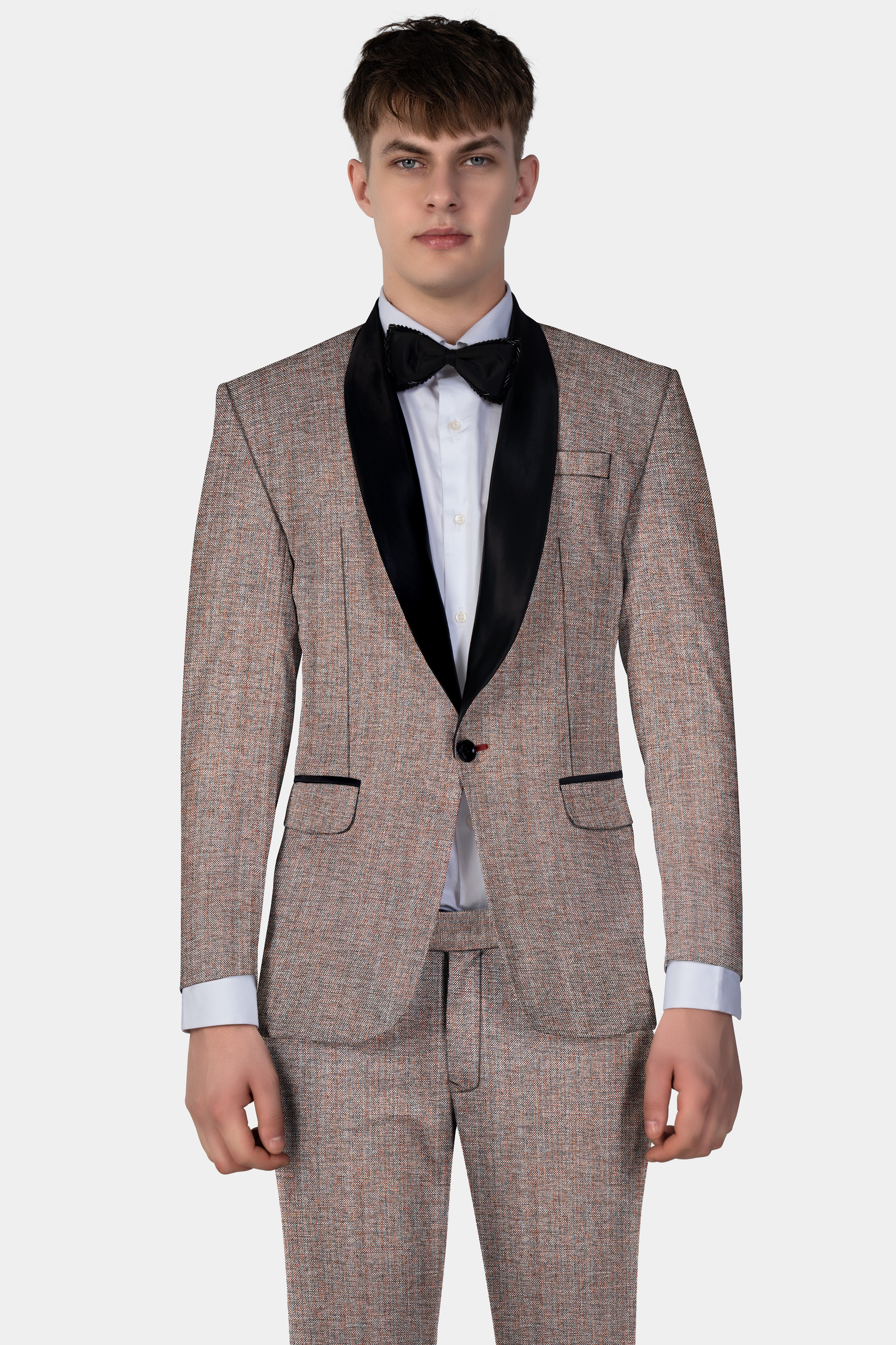 Ferra Brown Textured Tuxedo Suit