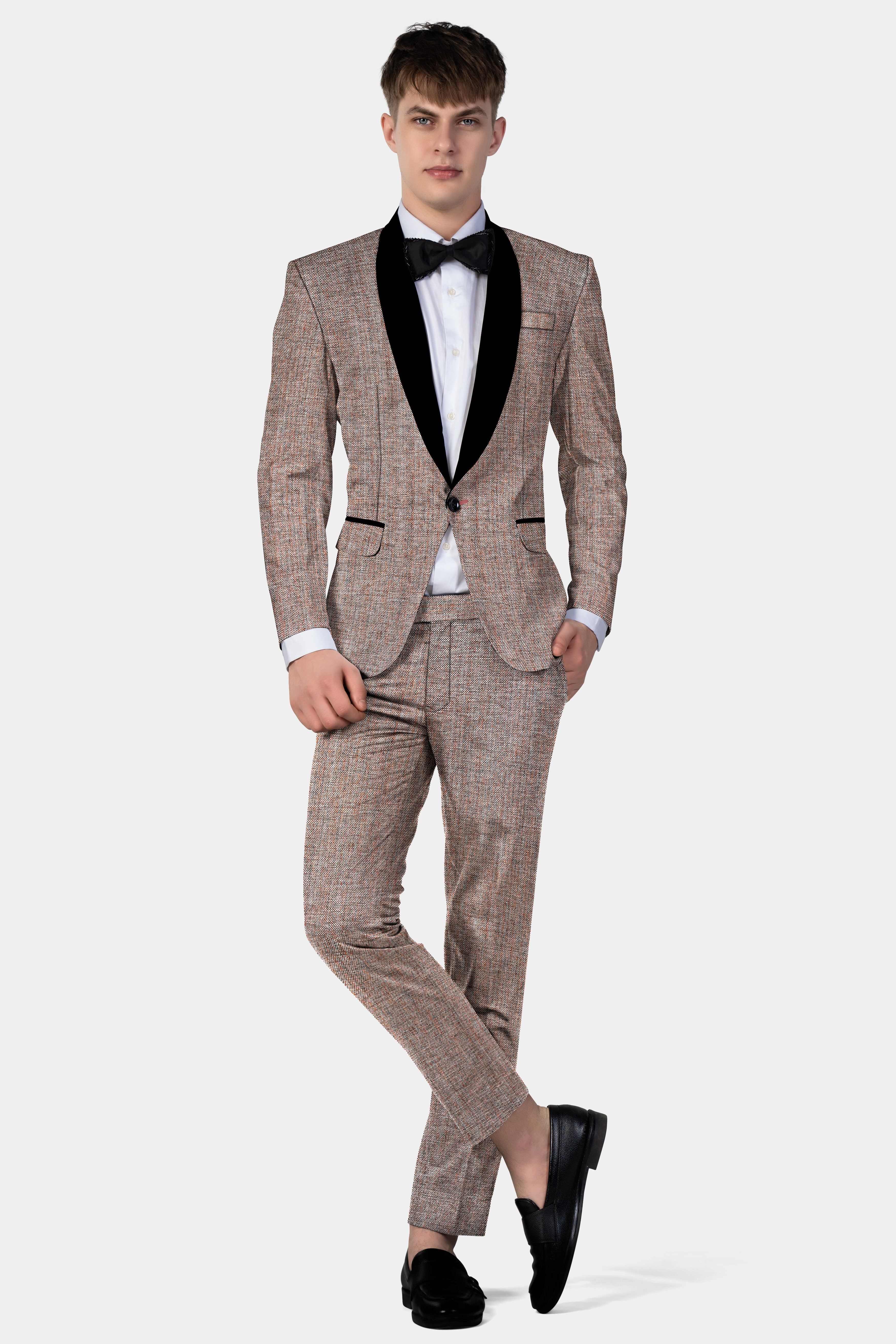 Ferra Brown Textured Tuxedo Suit