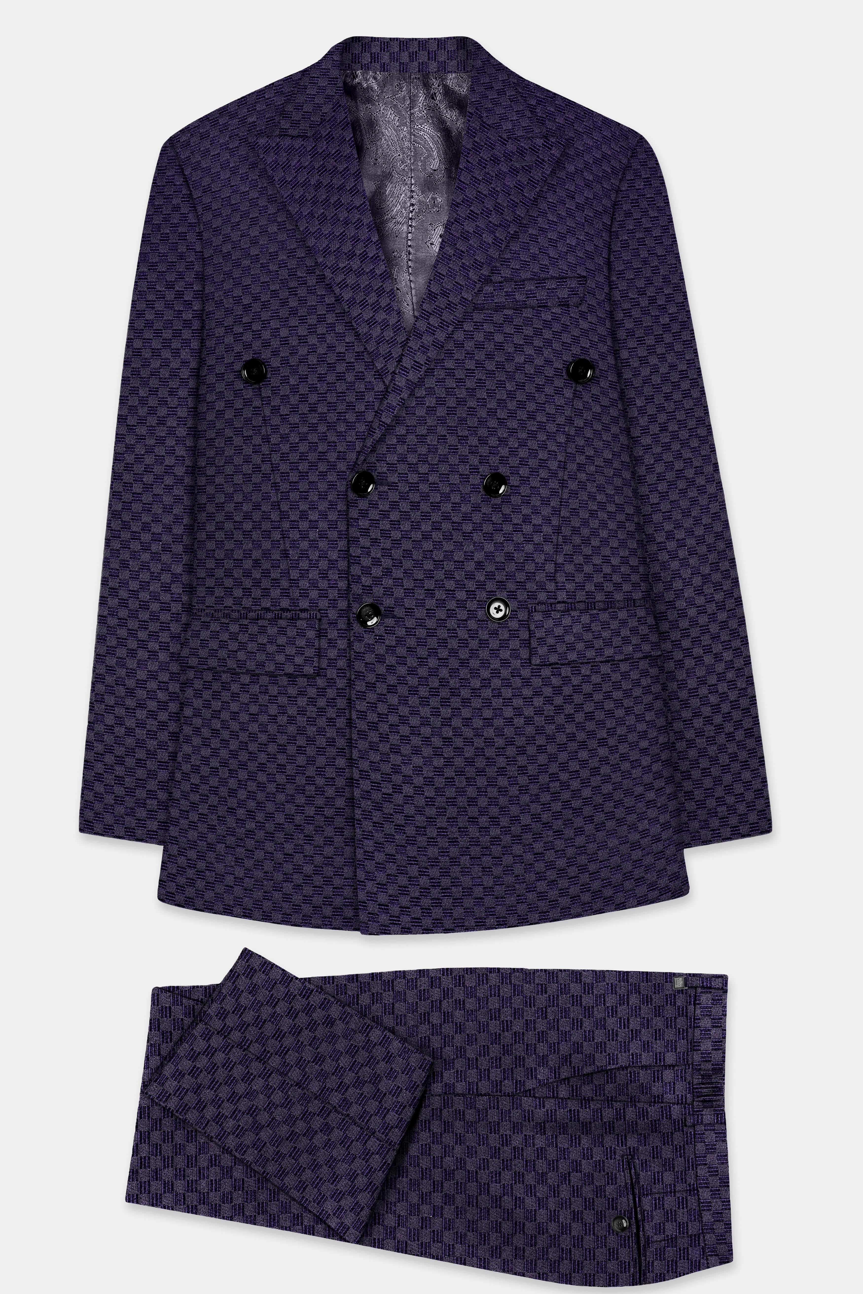 Ebony Purple Jacquard textured Double Breasted Suit