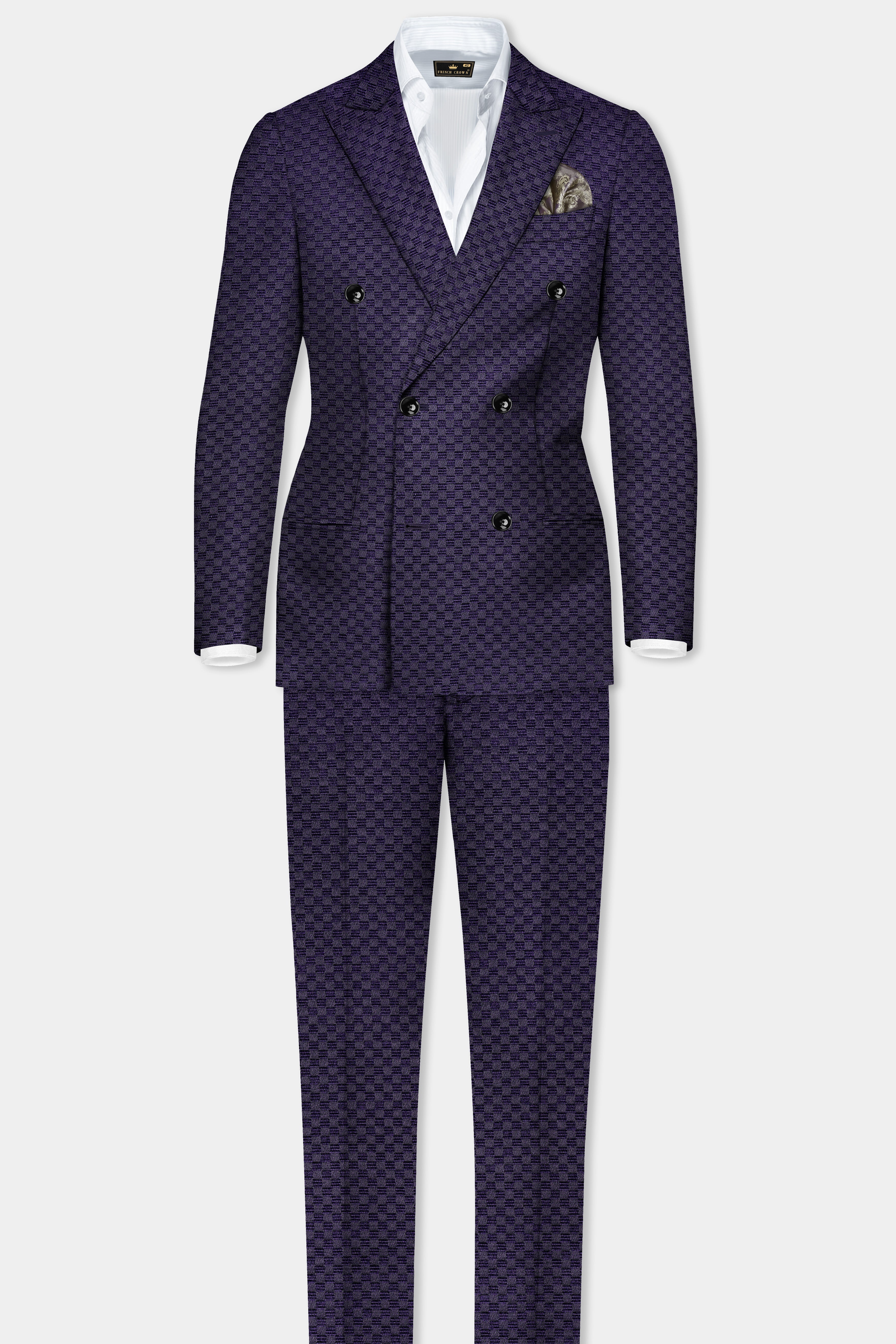 Ebony Purple Jacquard textured Double Breasted Suit